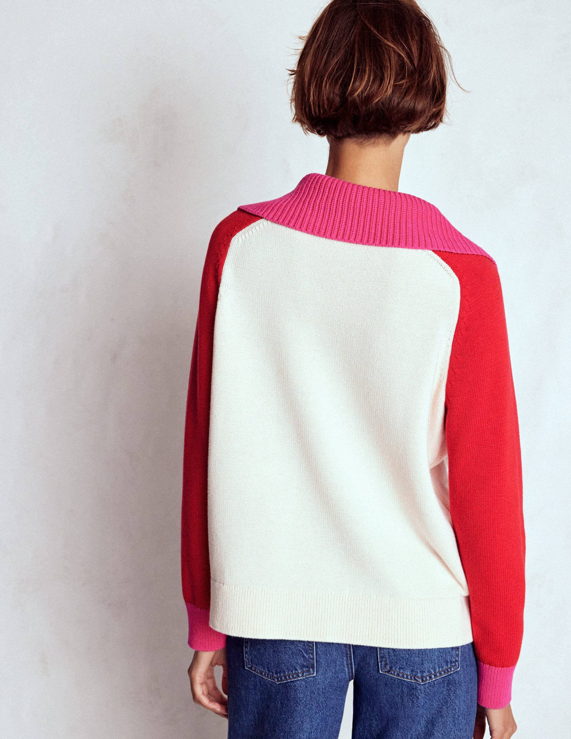 Lucy Half Zip Jumper-Warm Ivory, Red - Image 5