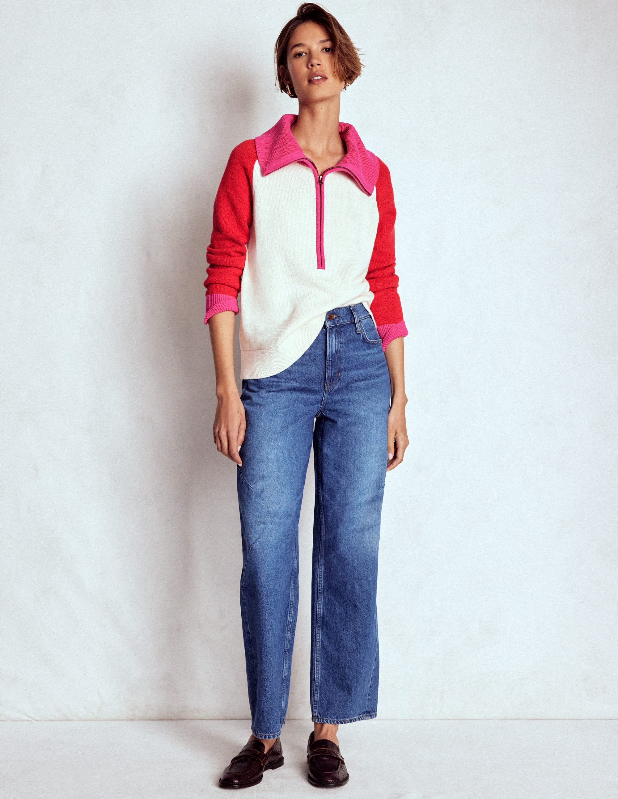 Lucy Half Zip Jumper-Warm Ivory, Red - Image 6