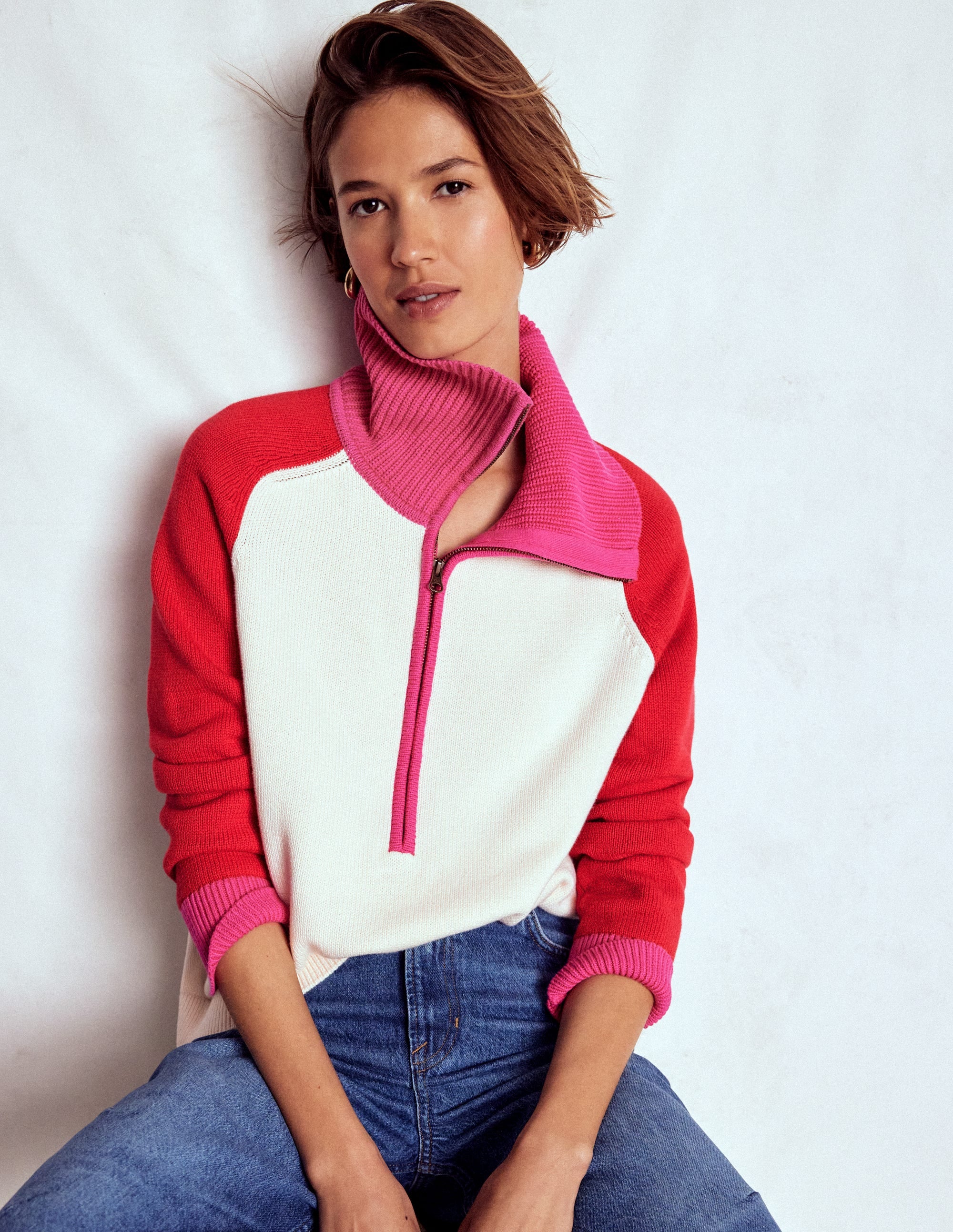 Lucy Half Zip Jumper-Warm Ivory, Red - Image 7