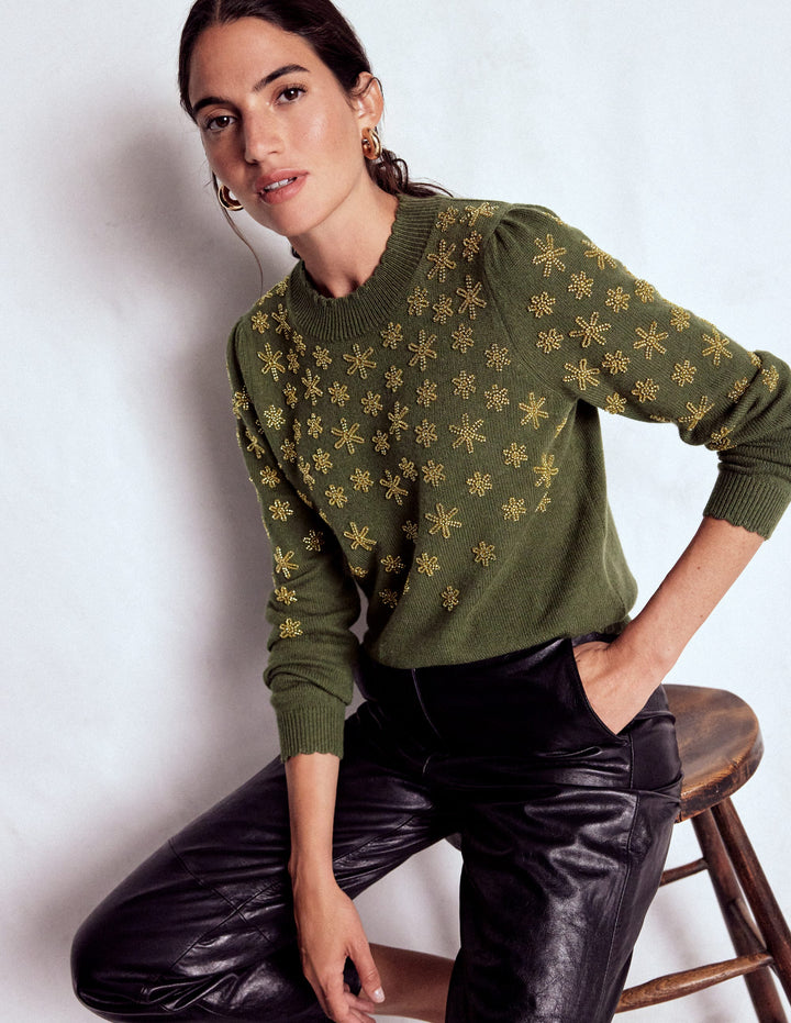 Elizabeth Embellished Jumper-Leaf Green