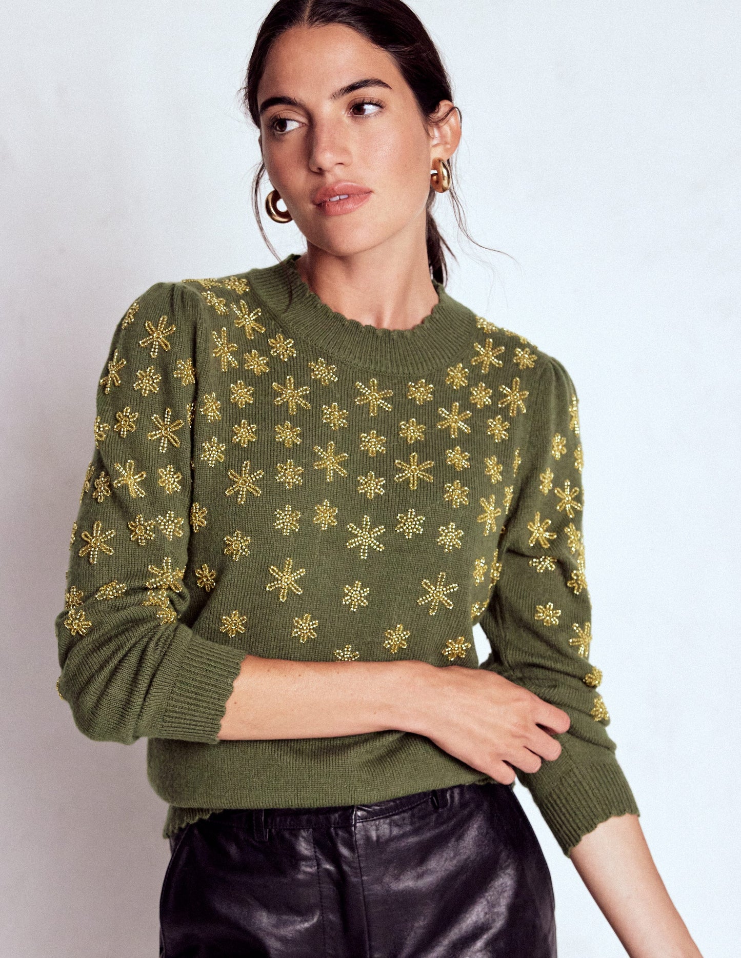 Elizabeth Embellished Jumper-Leaf Green