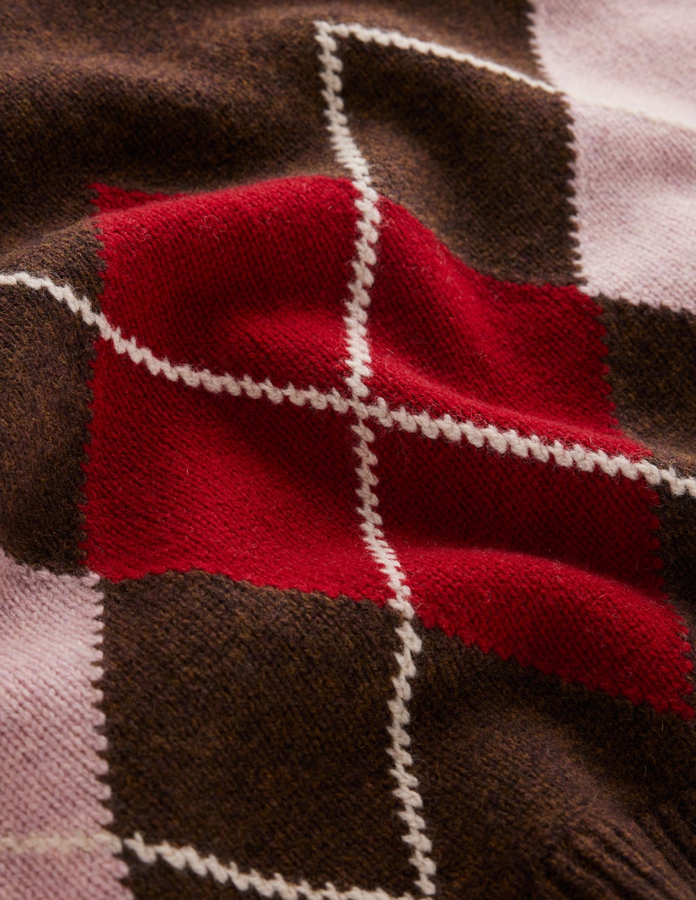 Polly Merino Roll Neck Jumper-Brown, Pink Argyle