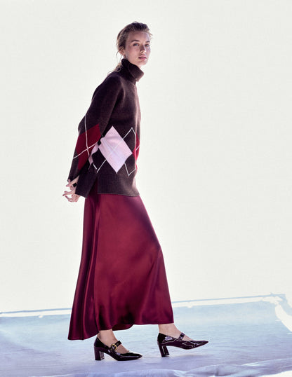 Polly Merino Roll Neck Jumper-Brown, Pink Argyle-6