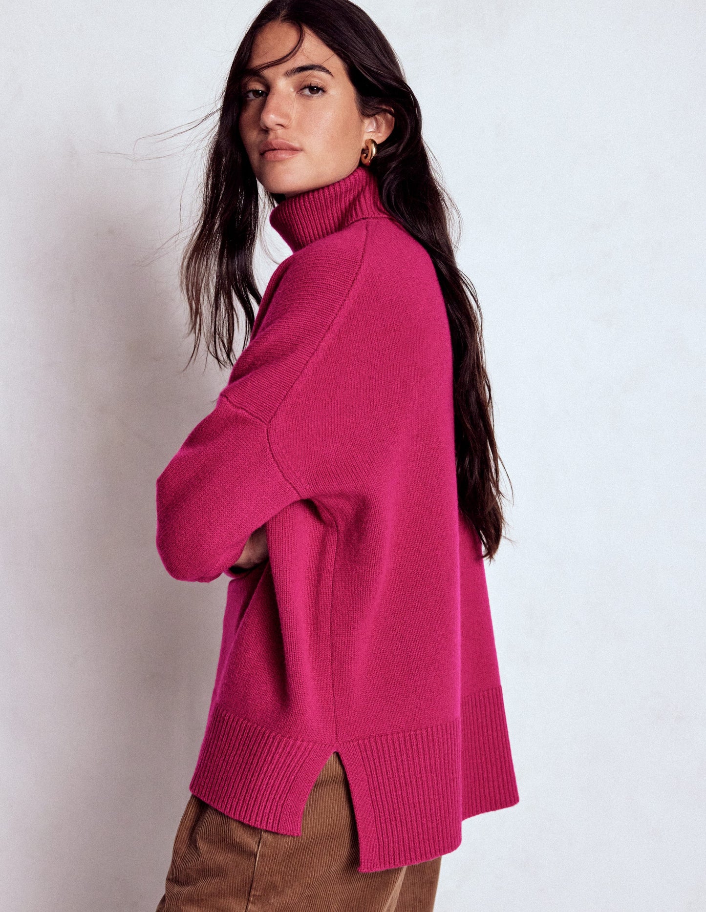 Polly Merino Roll Neck Jumper-Sorbet Pink