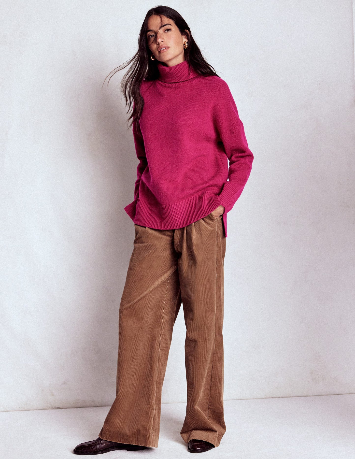 Polly Merino Roll Neck Jumper-Sorbet Pink