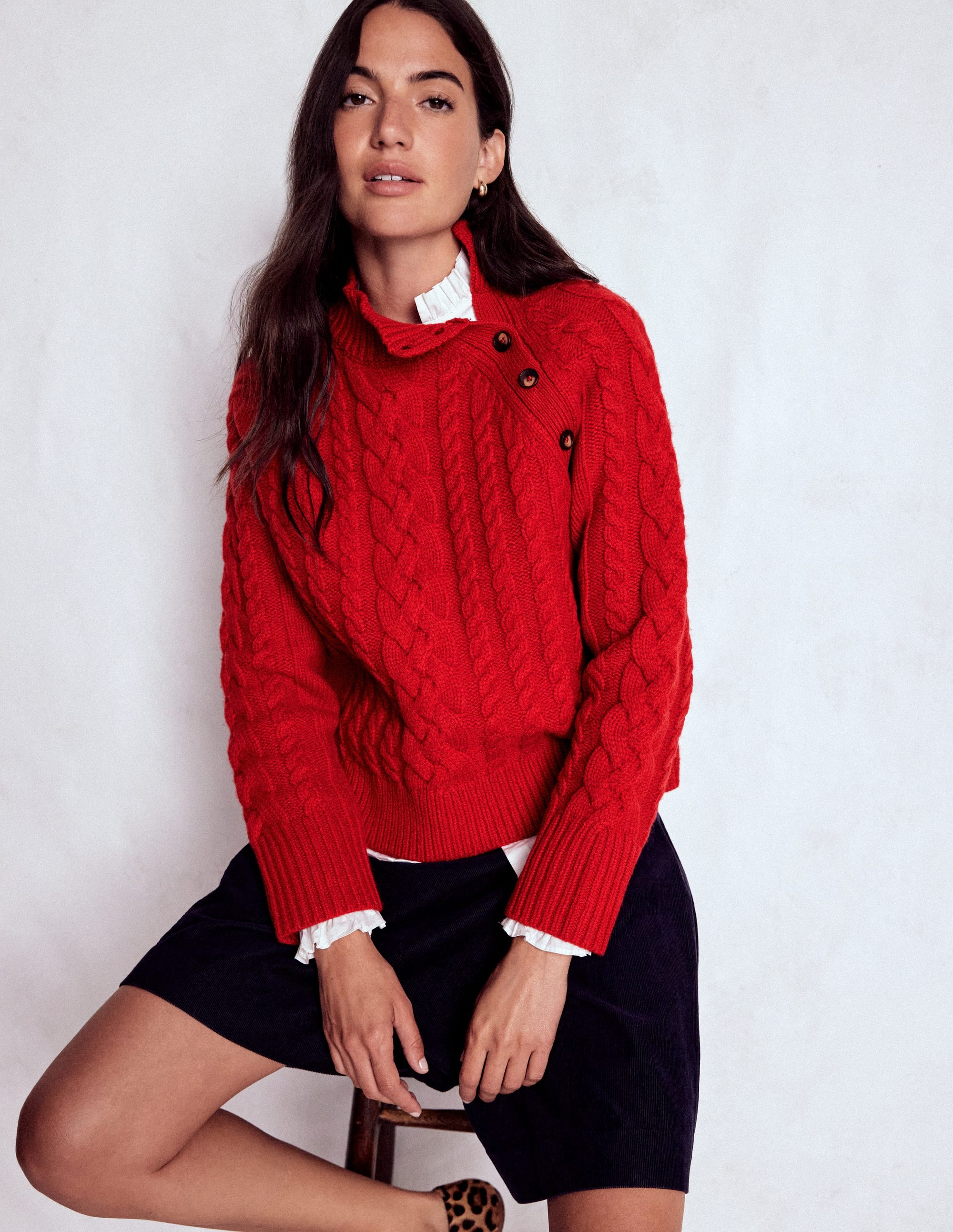 Amara Merino Cable Jumper-Carmine Red - Image 1