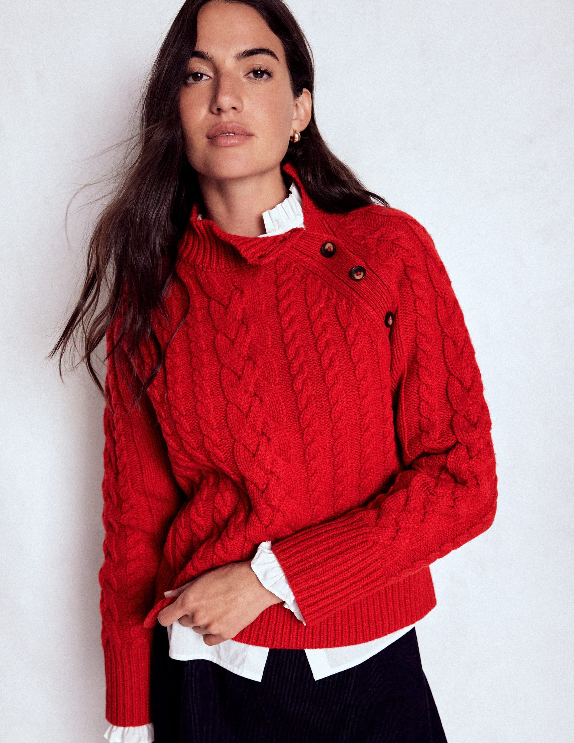 Amara Merino Cable Jumper-Carmine Red - Image 4