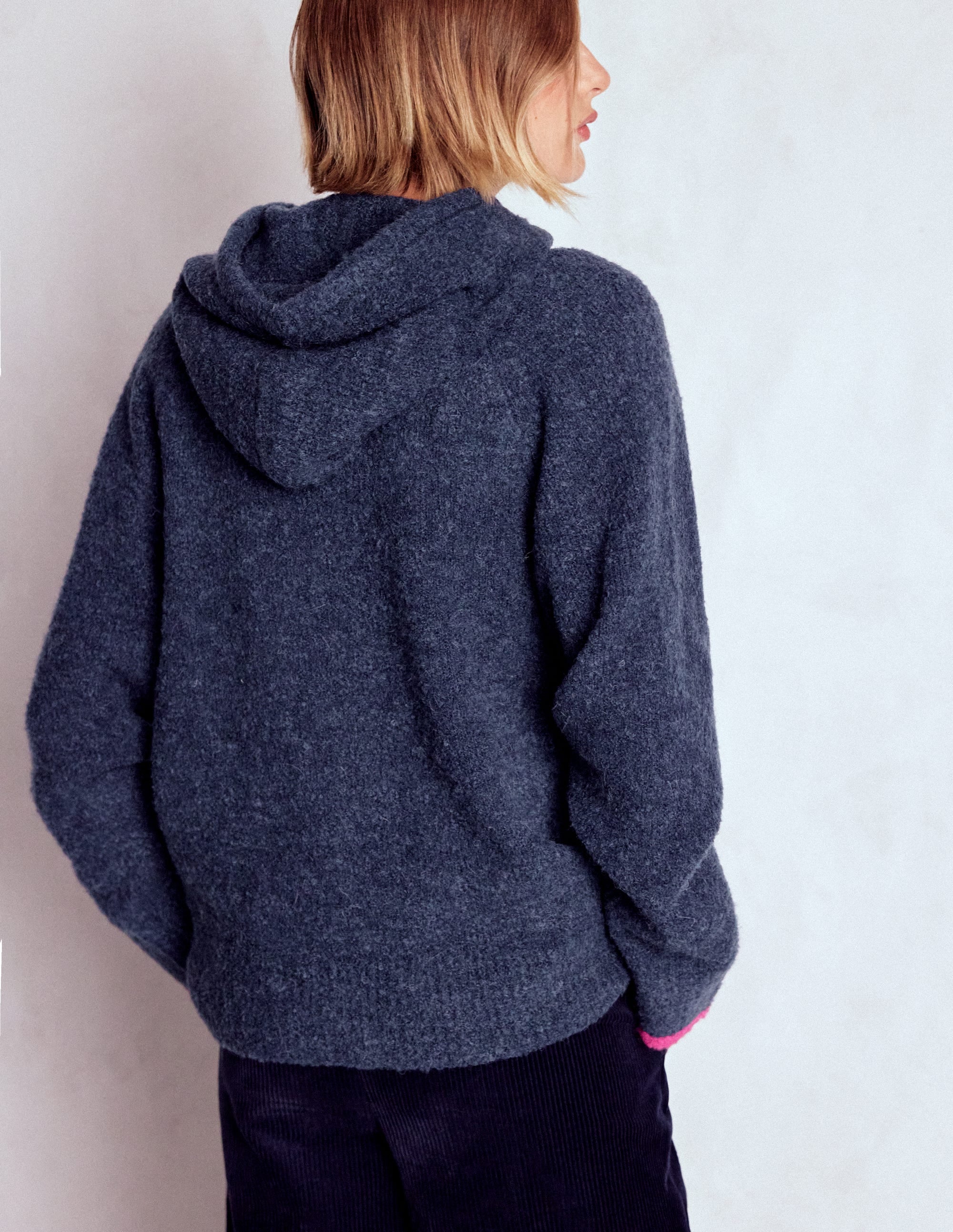 Bouclé Raglan Hoodie-Navy - Image 3