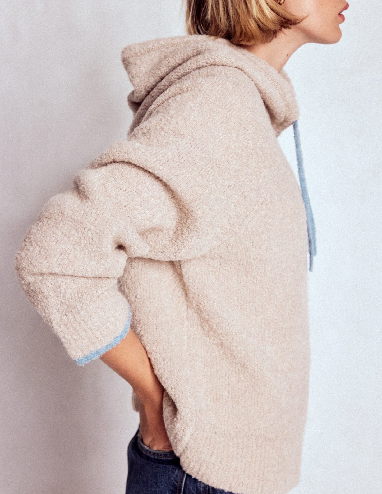 Bouclé Raglan Hoodie-Chinchilla Melange