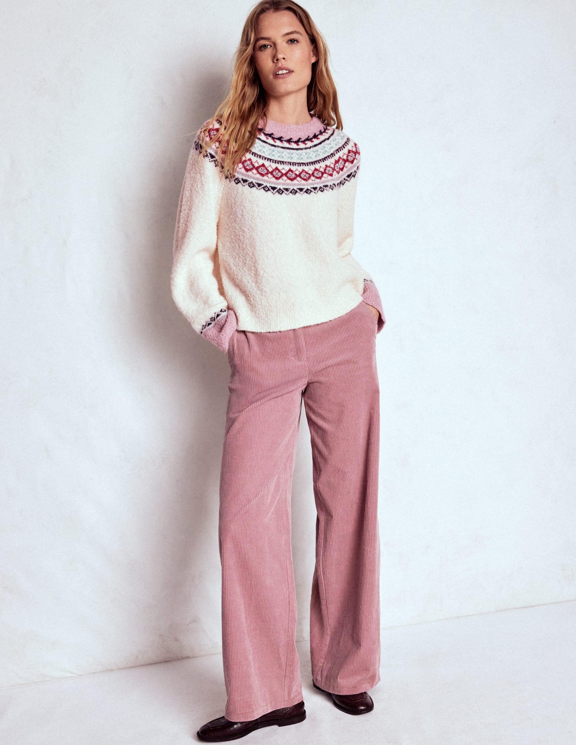 Bouclé Raglan Jumper-Warm Ivory Fair Isle - Image 4
