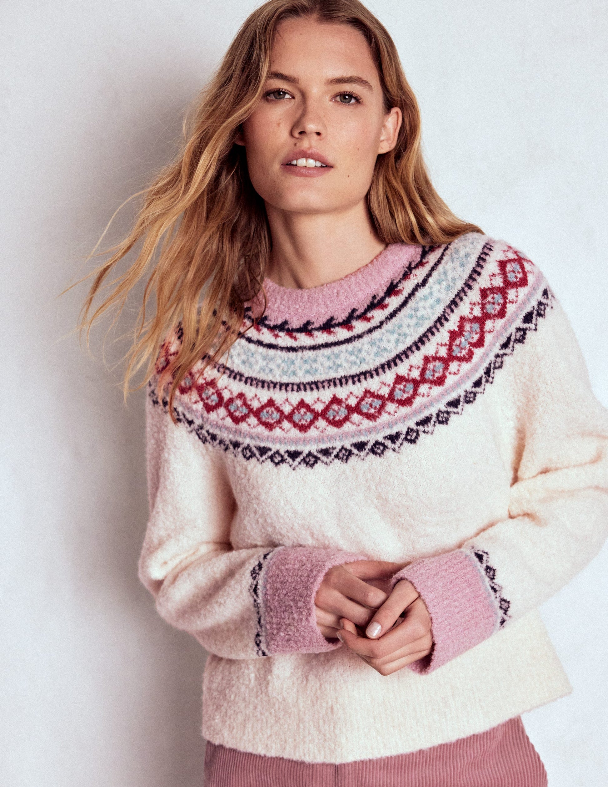 Bouclé Raglan Jumper-Warm Ivory Fair Isle-5