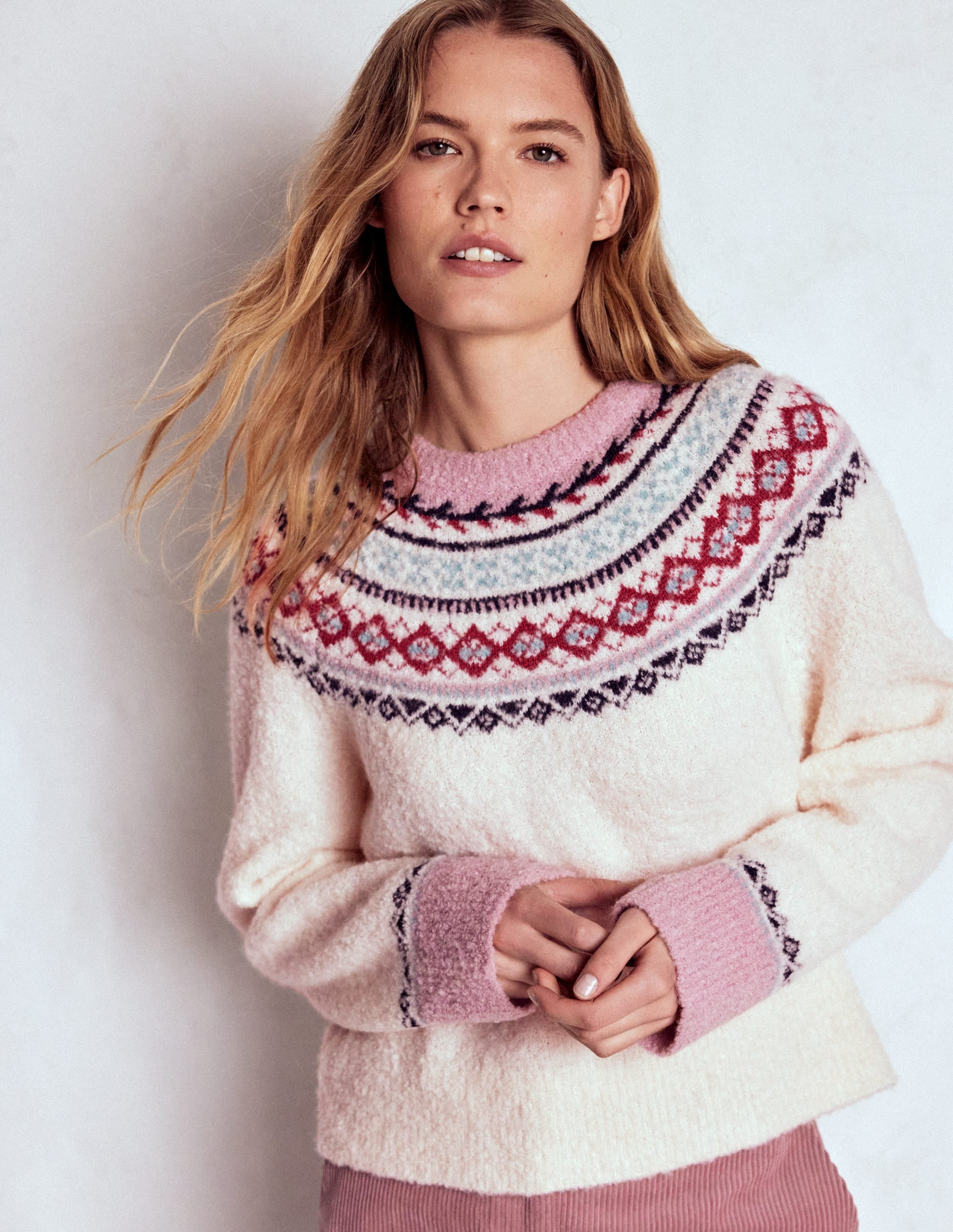 Bouclé Raglan Jumper-Warm Ivory Fair Isle - Image 5