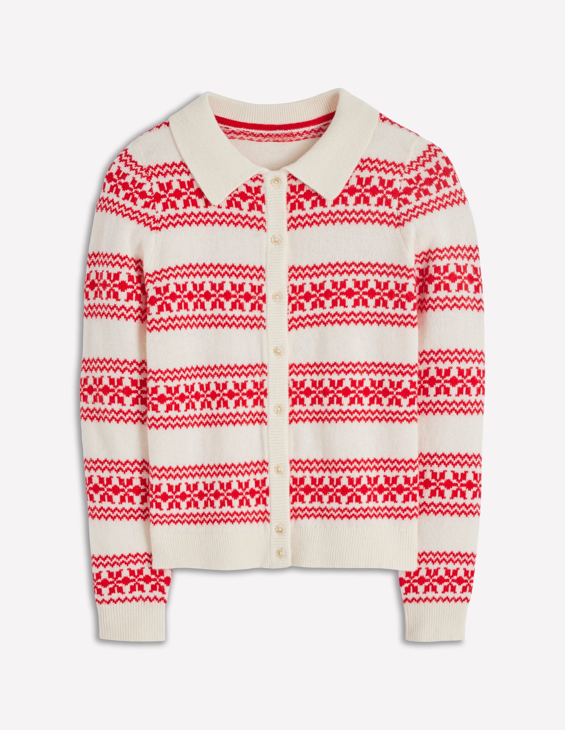 Edie Fair Isle Knitted Shirt-Warm Ivory, Red Fair Isle-7