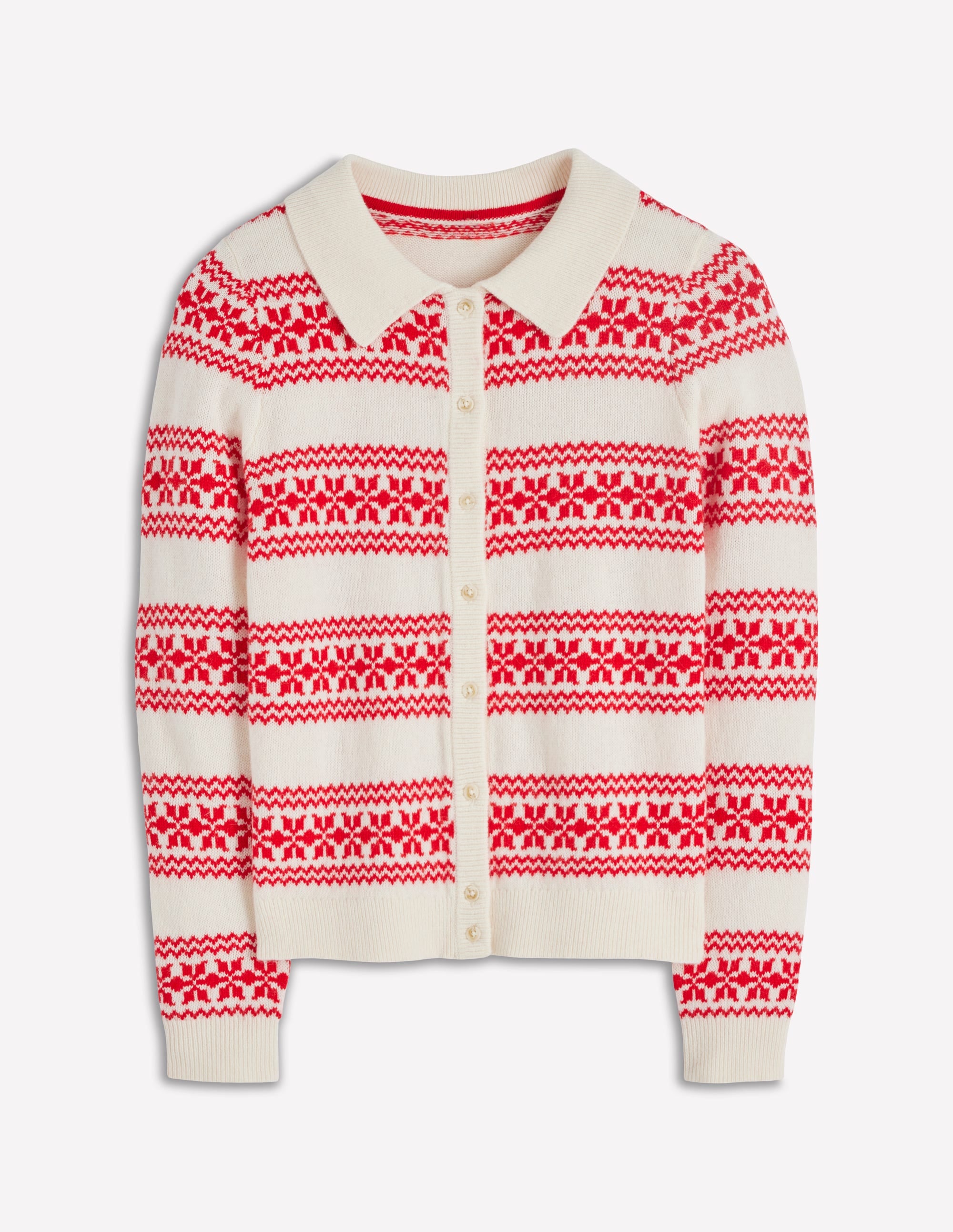 Edie Fair Isle Knitted Shirt-Warm Ivory, Red Fair Isle - Image 7
