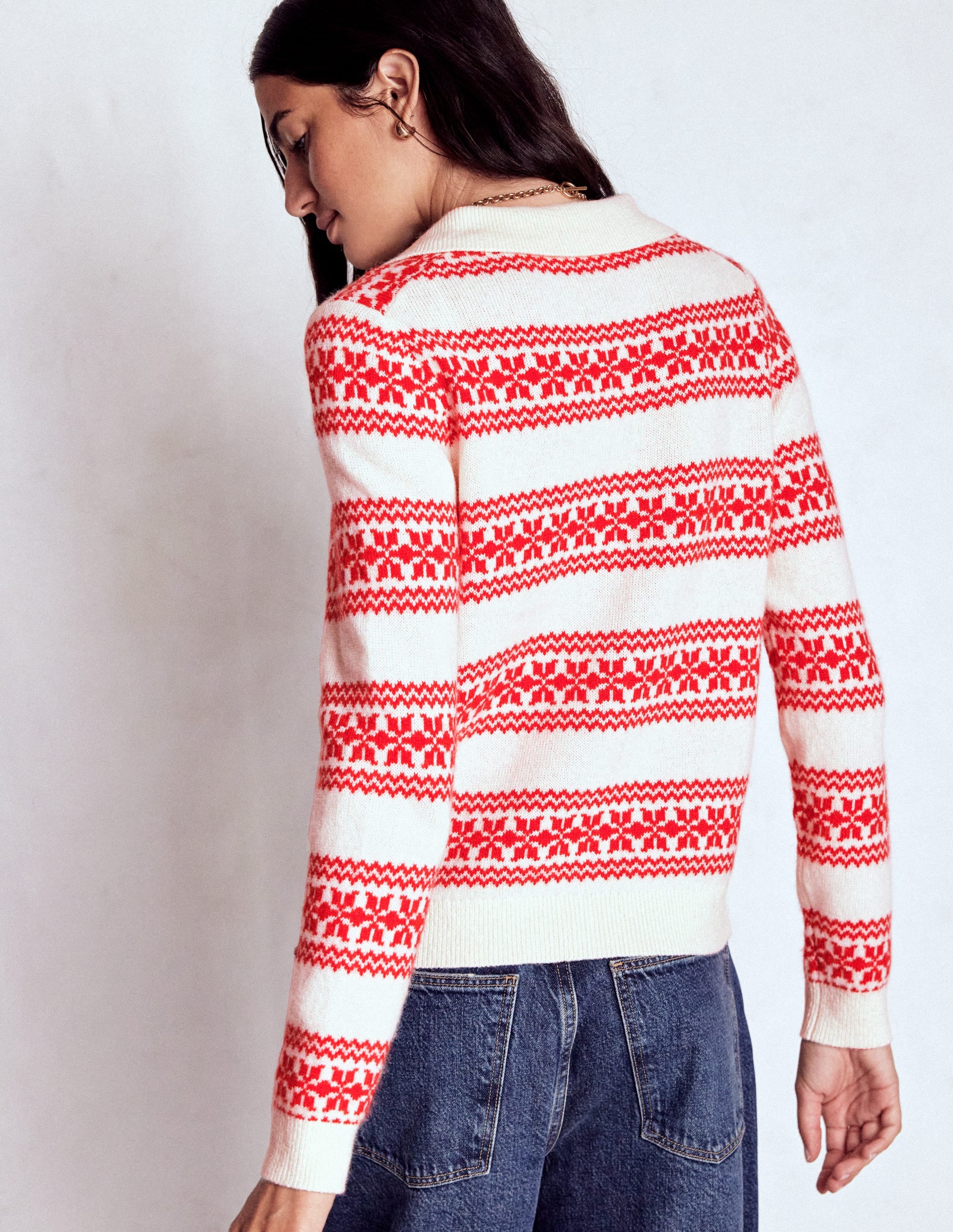 Edie Fair Isle Knitted Shirt-Warm Ivory, Red Fair Isle - Image 3