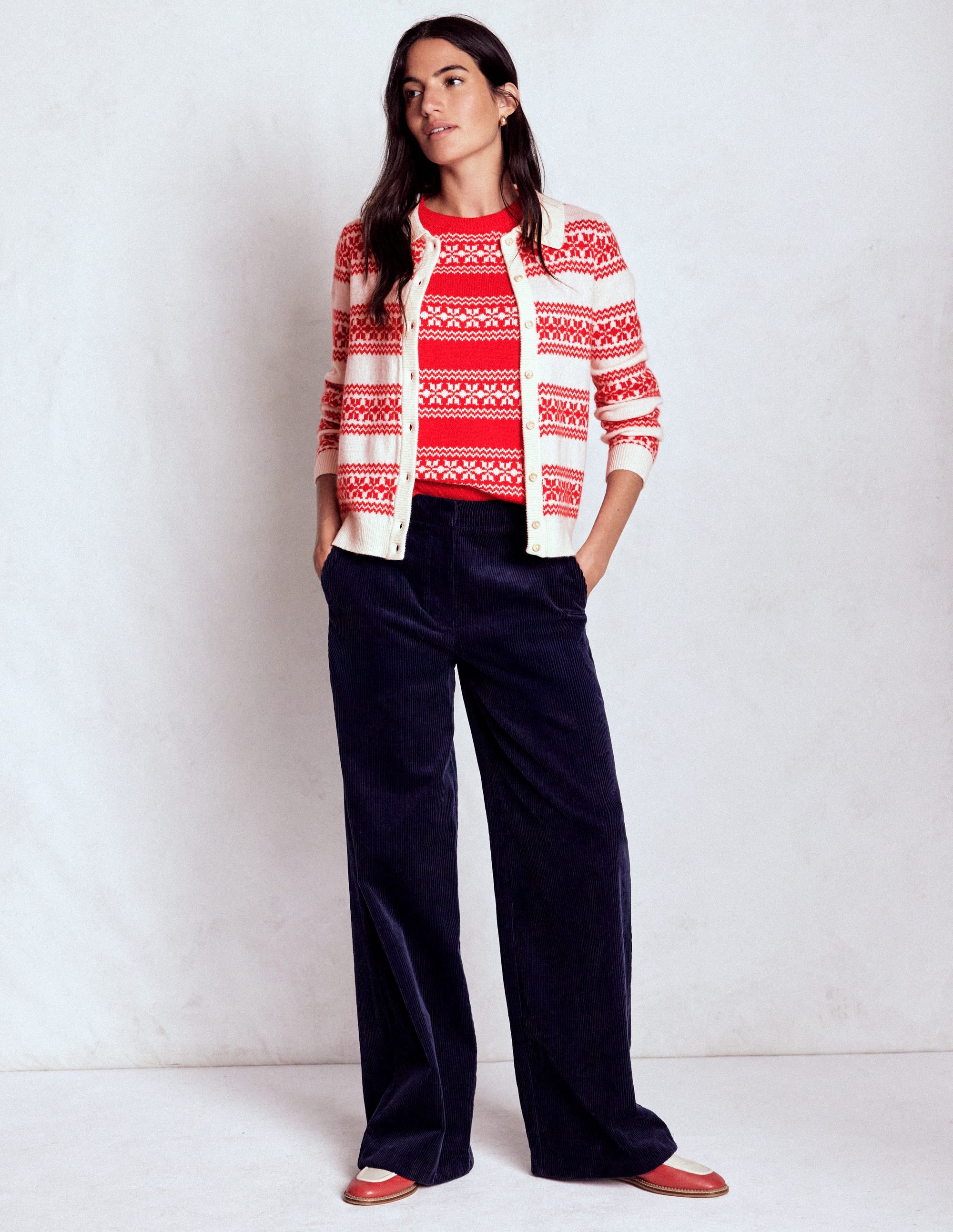 Edie Fair Isle Knitted Shirt-Warm Ivory, Red Fair Isle - Image 5