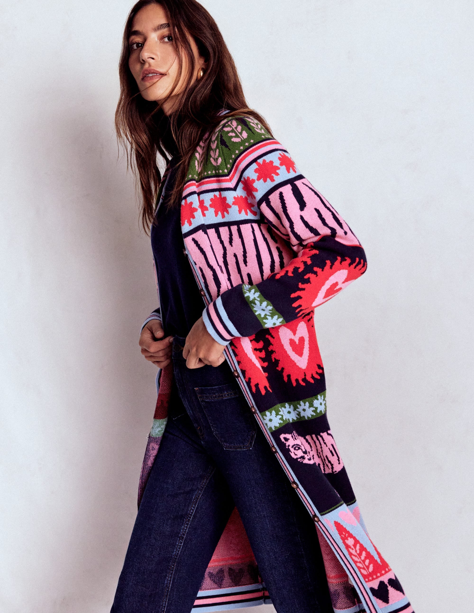 Long Jacquard Cardigan-Navy Tigers - Image 1