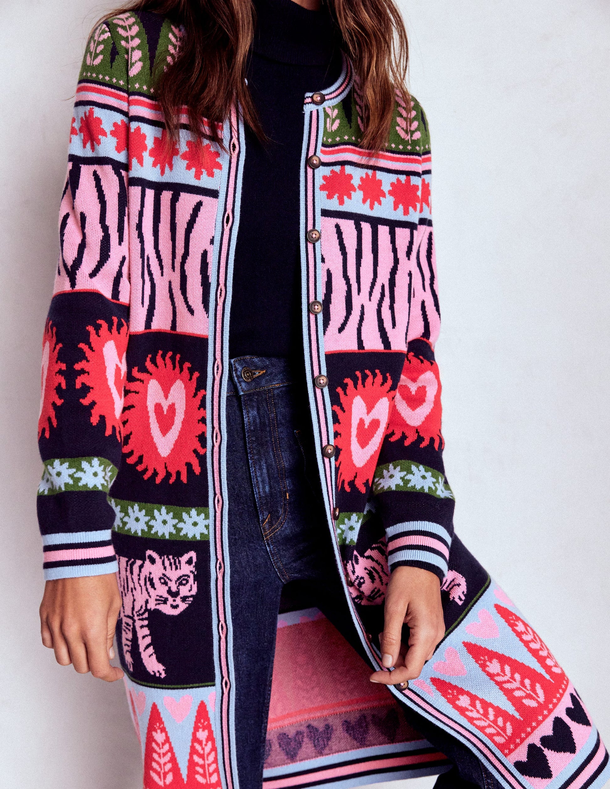 Long Jacquard Cardigan-Navy Tigers-2