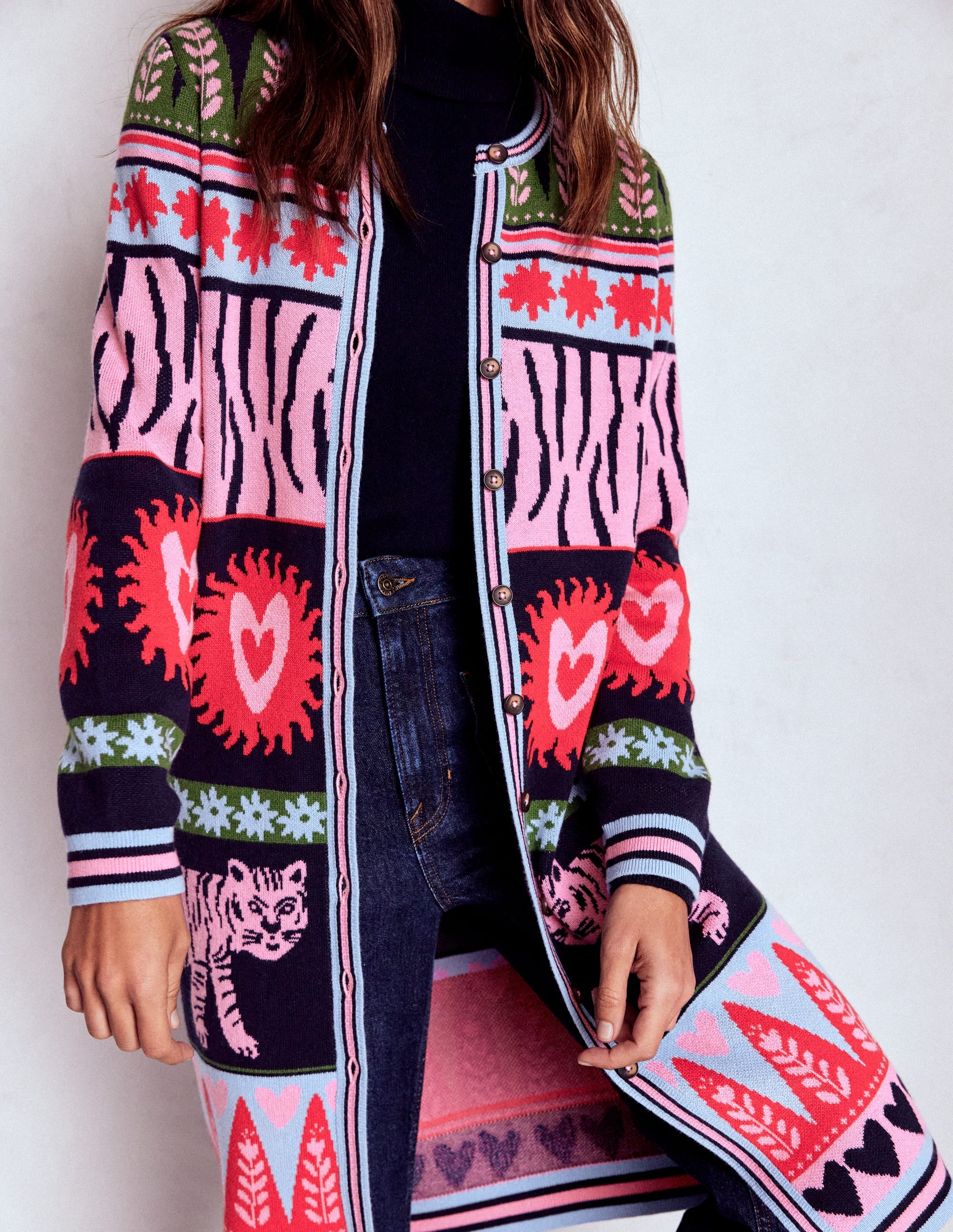 Long Jacquard Cardigan-Navy Tigers - Image 2
