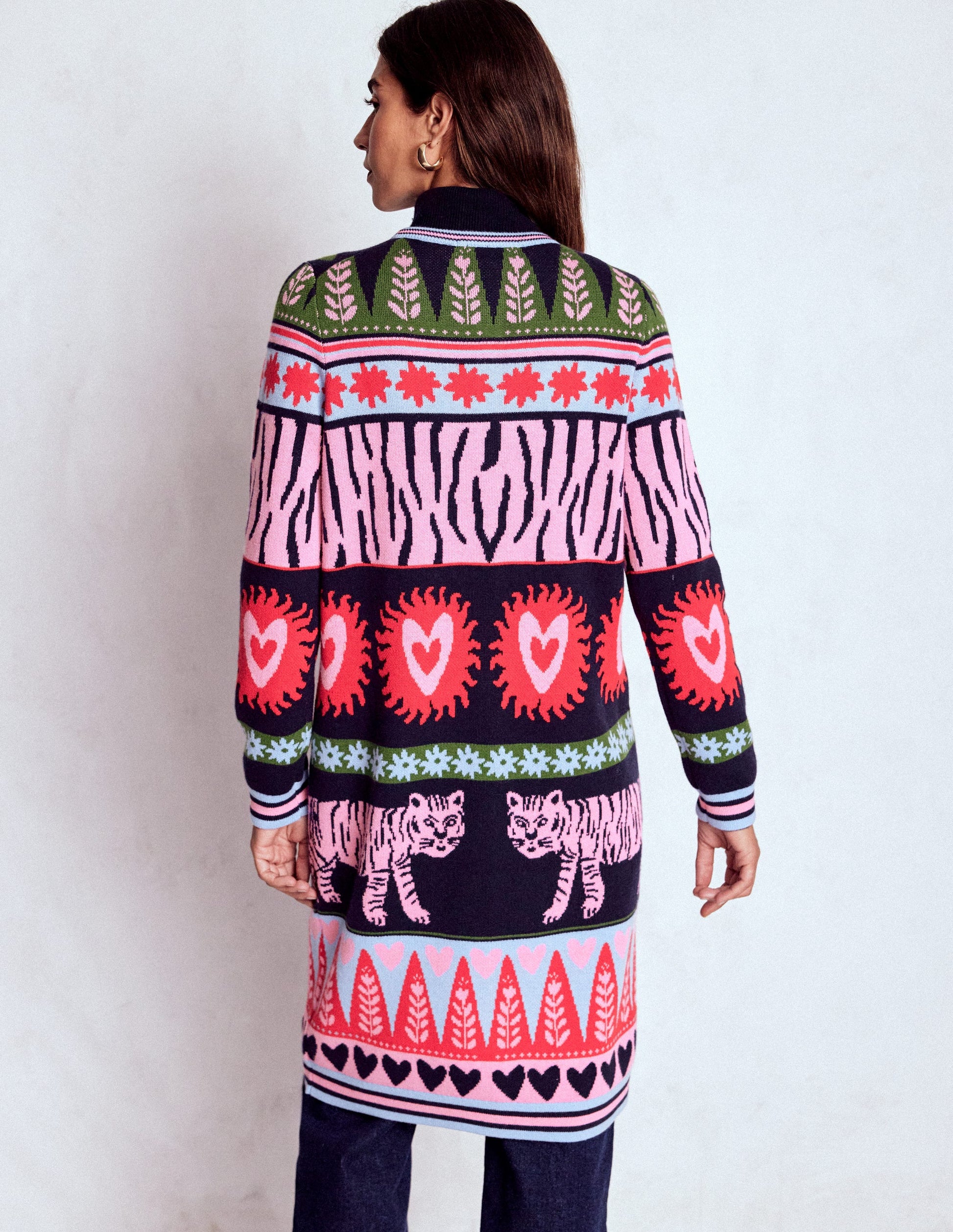 Long Jacquard Cardigan-Navy Tigers-3