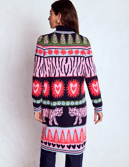 Long Jacquard Cardigan-Navy Tigers-3