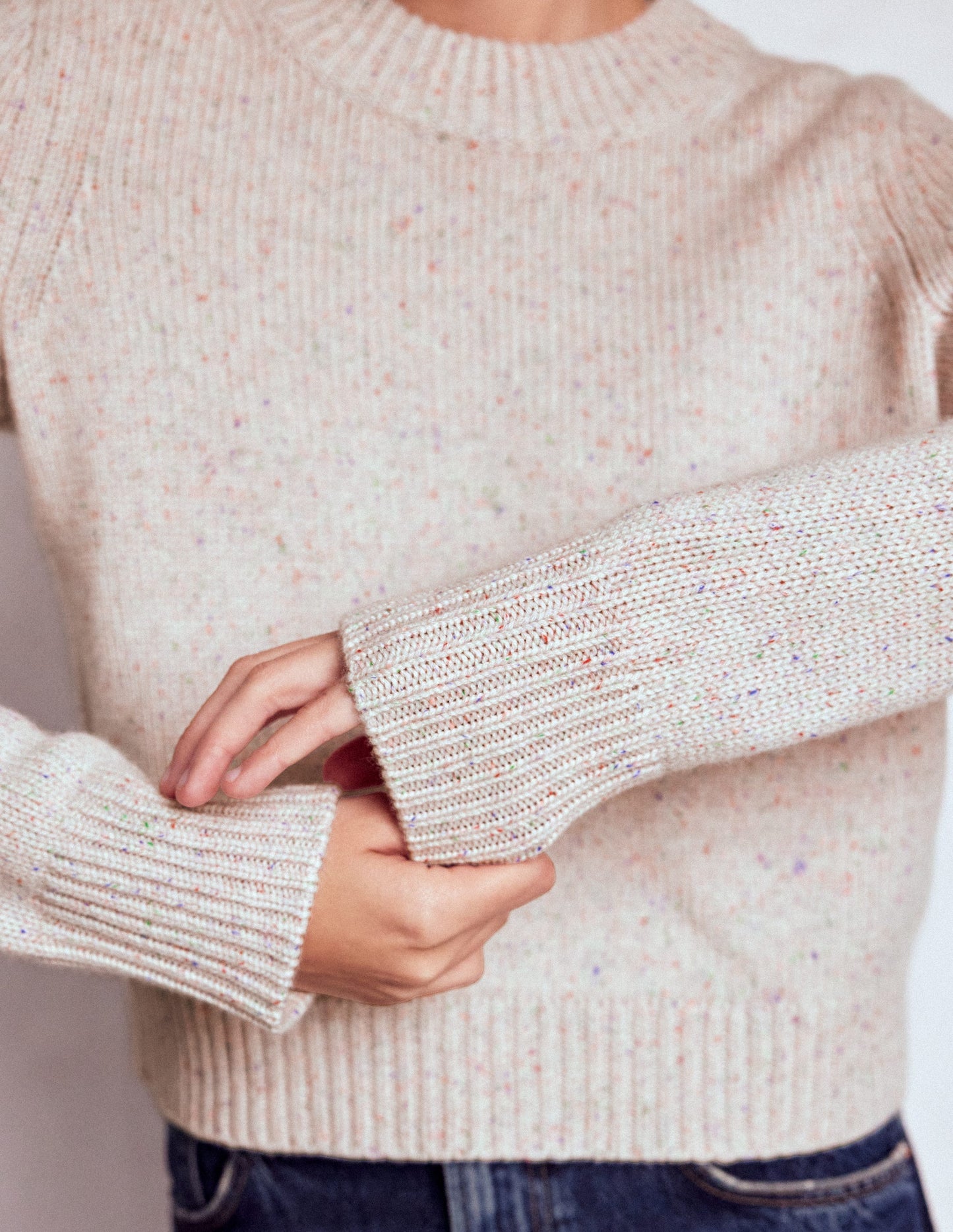 Chunky Cashmere Jumper-Ivory, Multi Neps