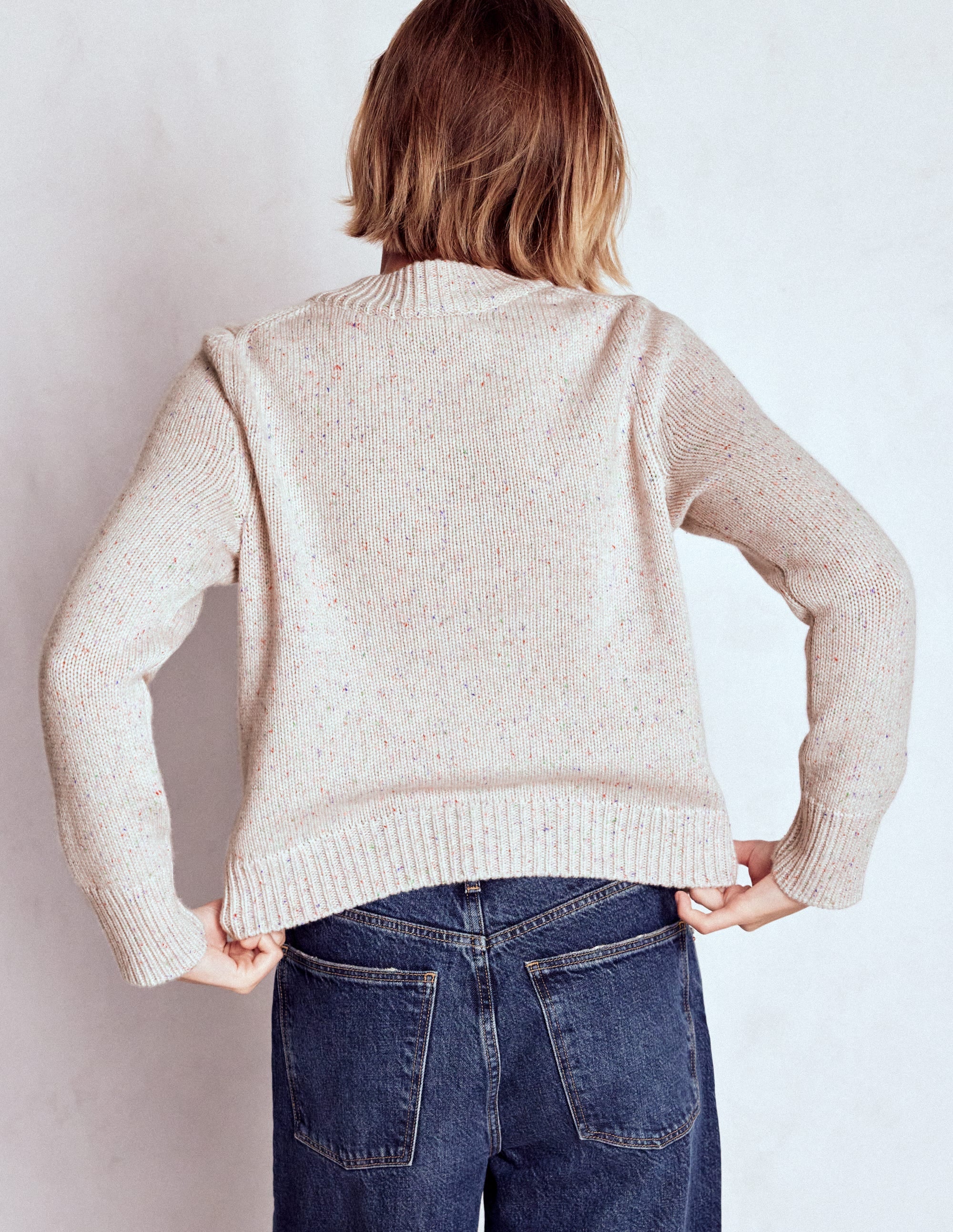 Chunky Cashmere Jumper-Ivory, Multi Neps - Image 3