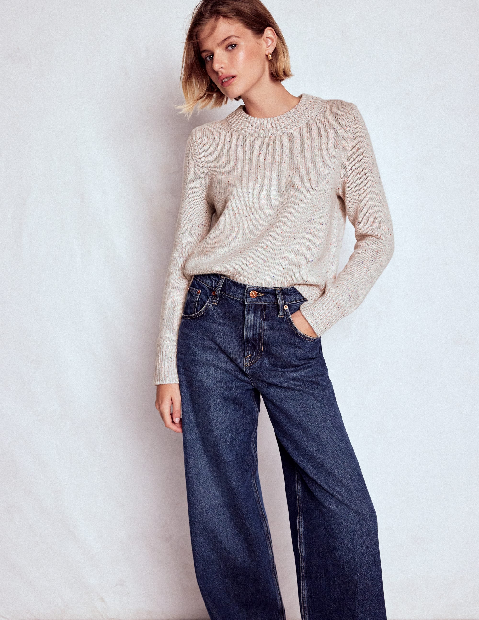 Chunky Cashmere Jumper-Ivory, Multi Neps - Image 4