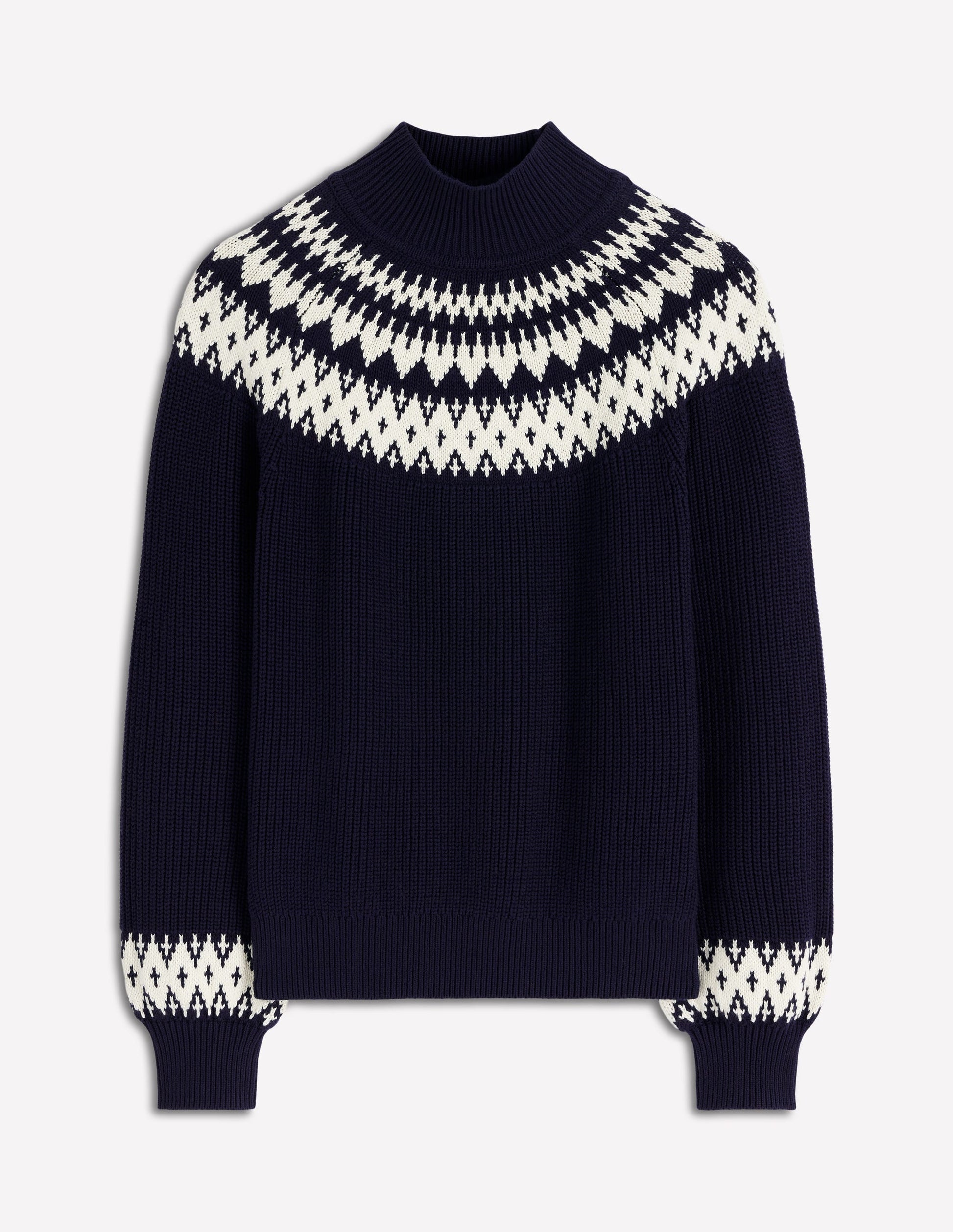 Bianca Cotton High Neck Jumper-Navy Fair Isle-7