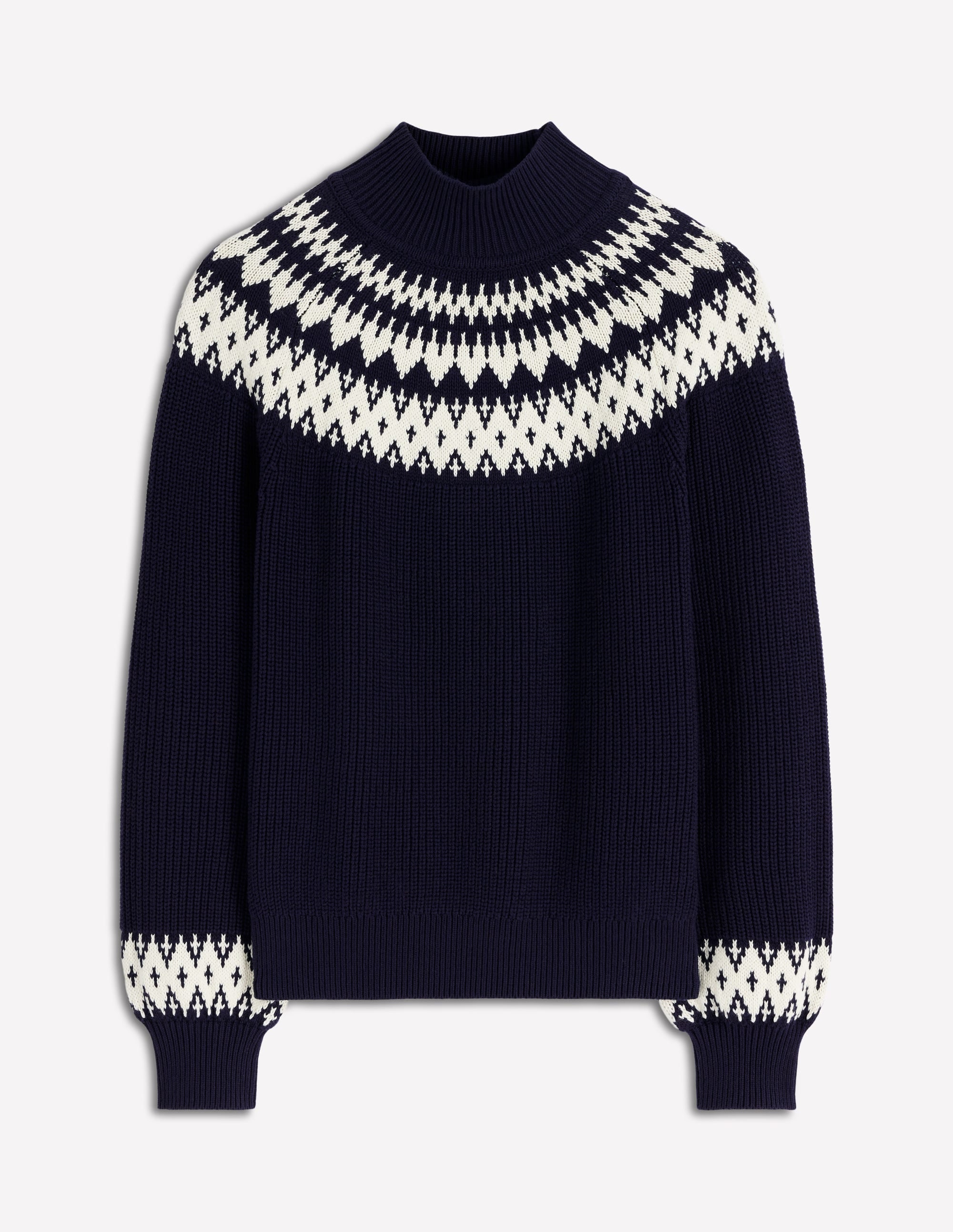 Bianca Cotton High Neck Jumper-Navy Fair Isle - Image 7