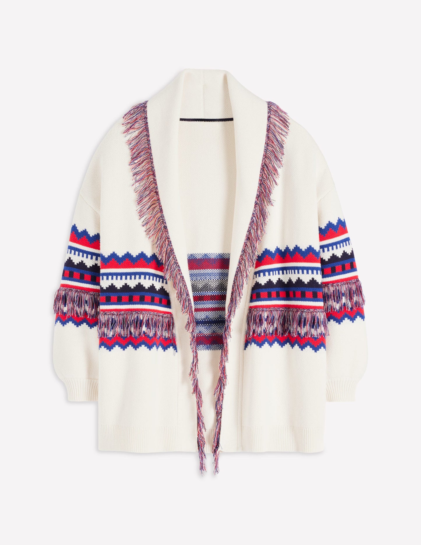 Fringed Jacquard Cardigan-Warm Ivory Melange