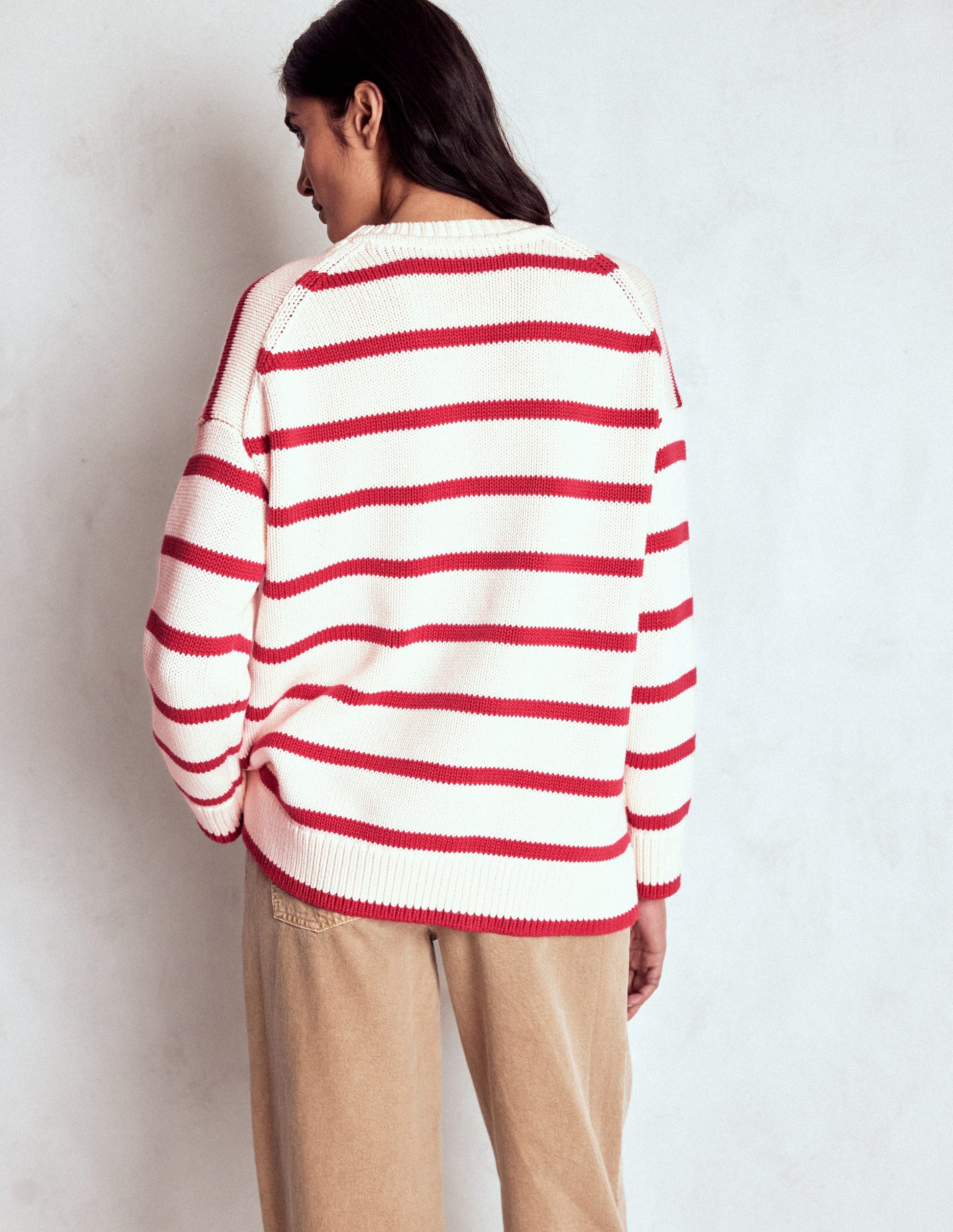 Lucy Oversized Cotton Jumper-Ivory, Red Stripe-5