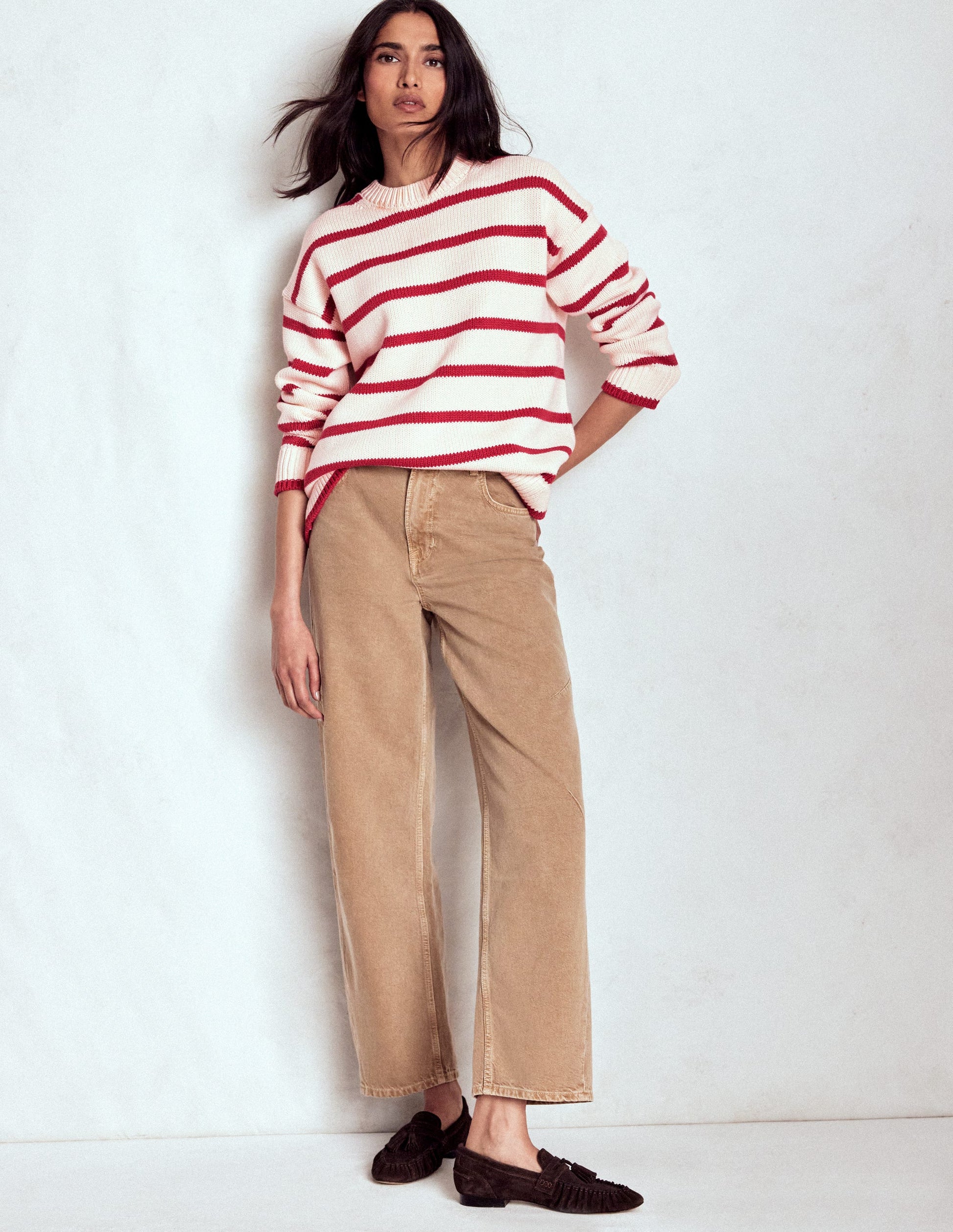 Lucy Oversized Cotton Jumper-Ivory, Red Stripe-6