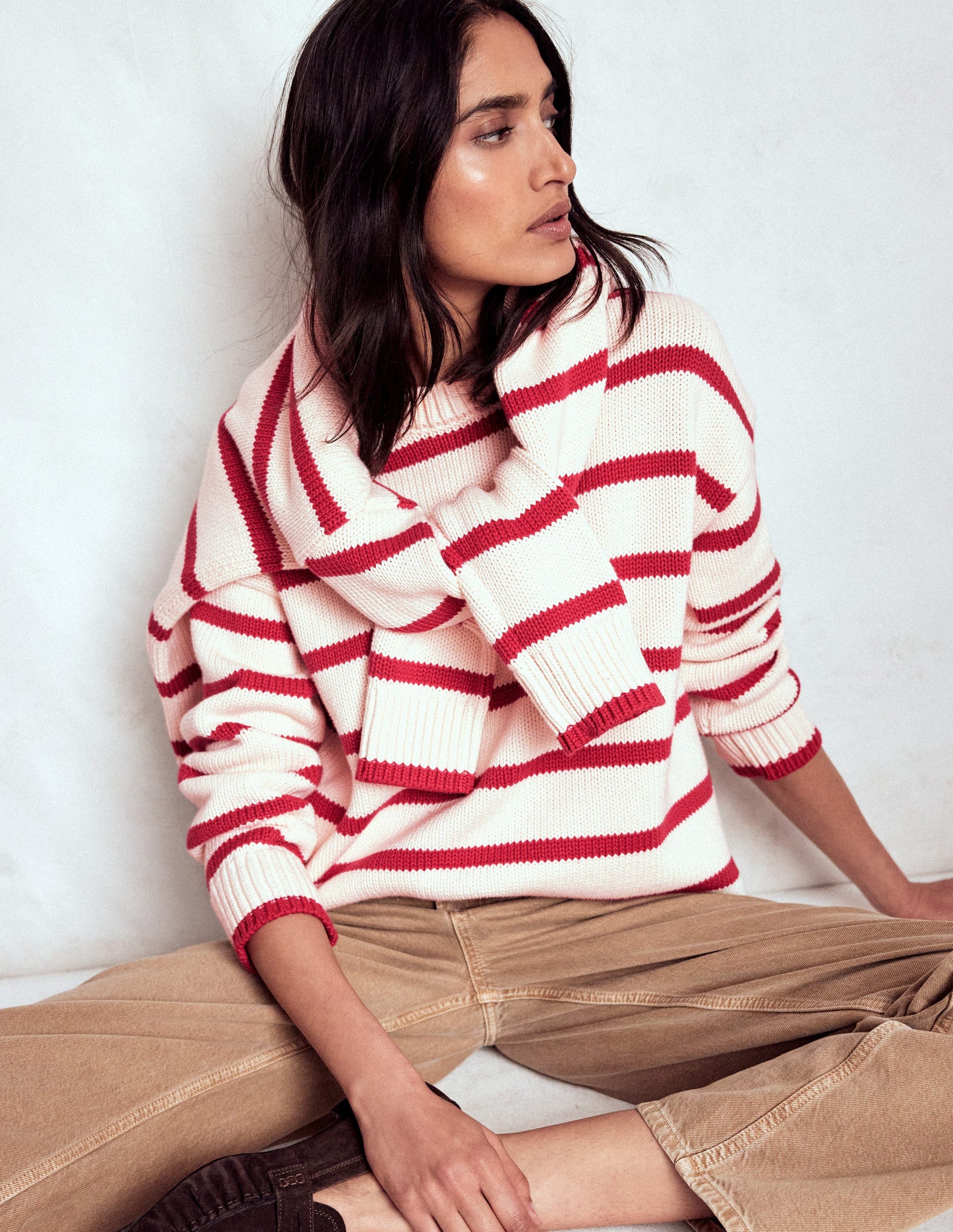 Lucy Oversized Cotton Jumper-Ivory, Red Stripe-7