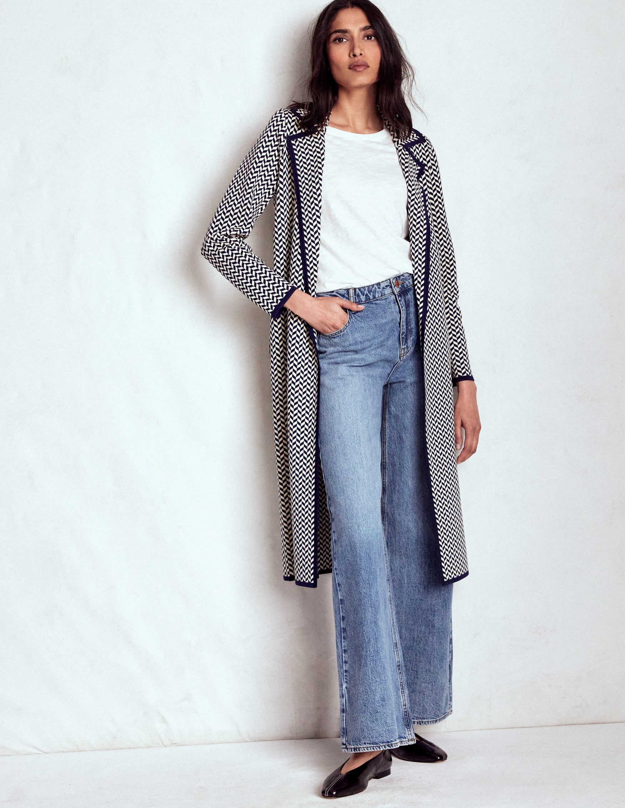 Jacquard Coatigan-Navy/ Ivory Dogtooth - Image 1
