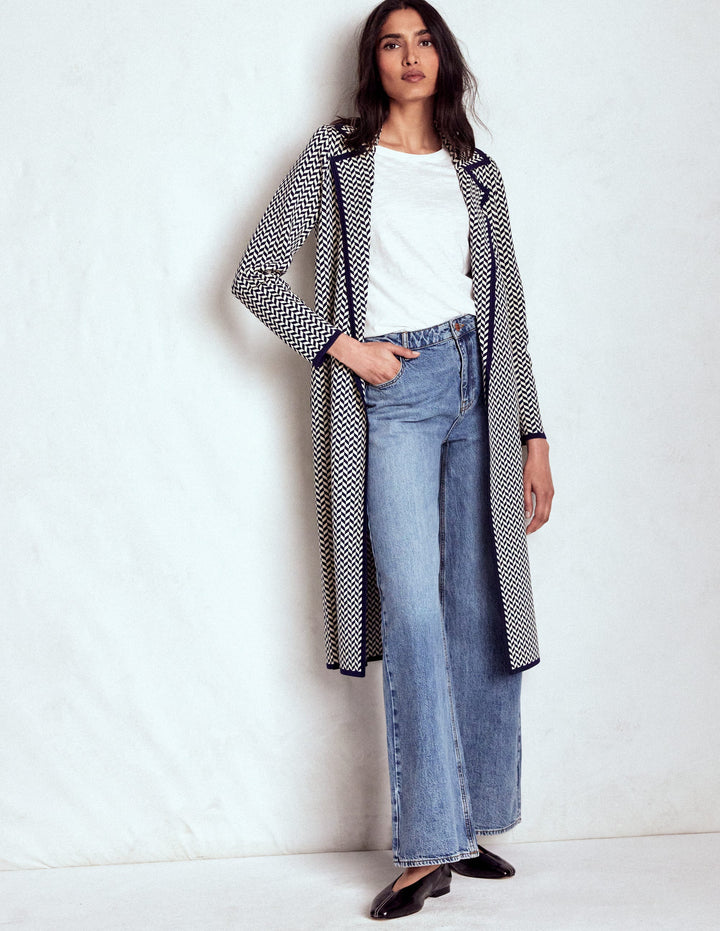 Jacquard Coatigan-Navy/ Ivory Dogtooth