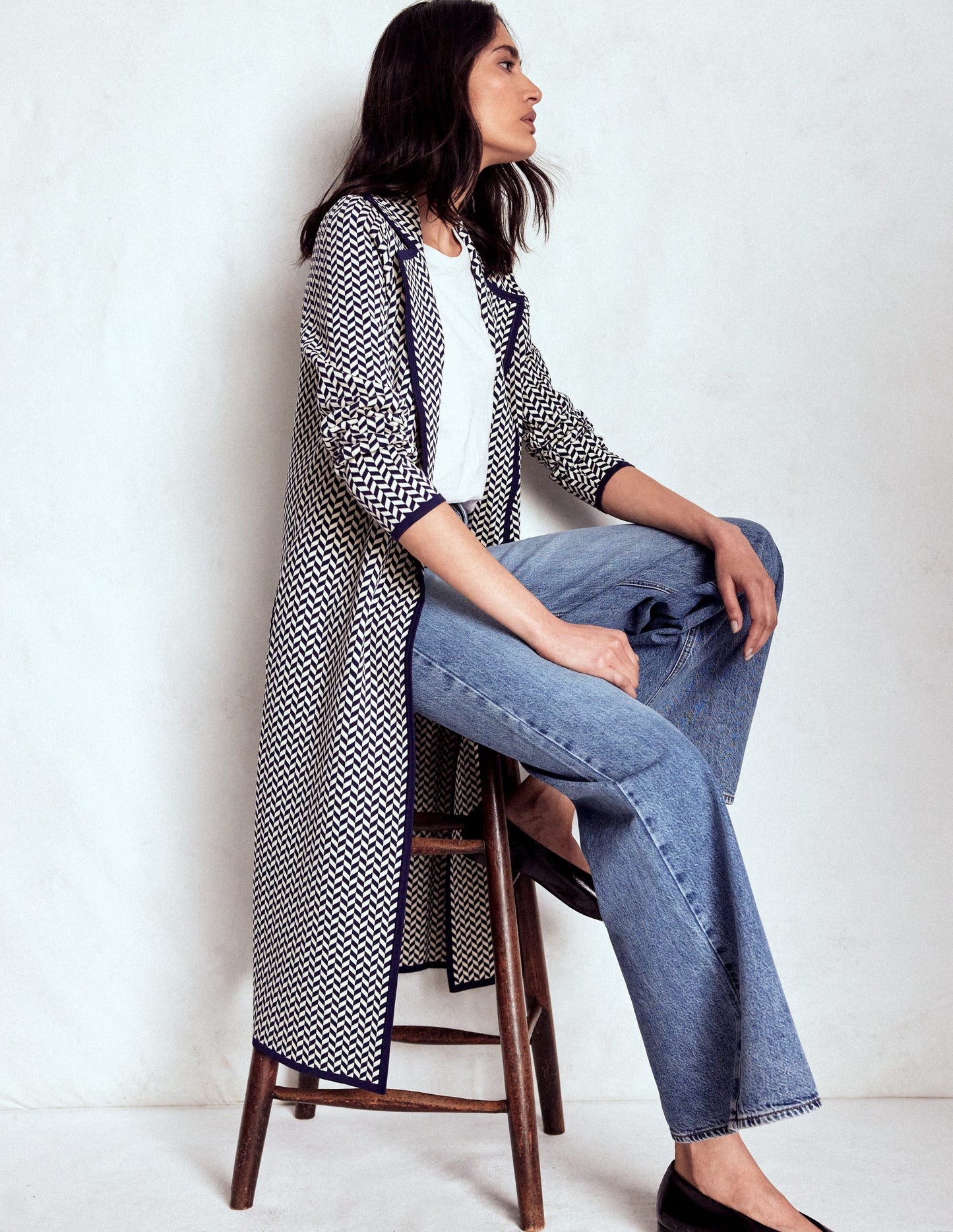 Jacquard Coatigan-Navy/ Ivory Dogtooth