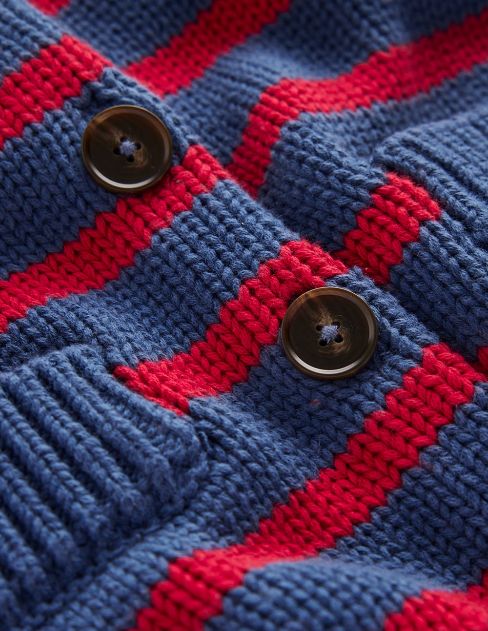 Lucy Chunky Cotton Cardigan-Soft Navy and Red Stripe