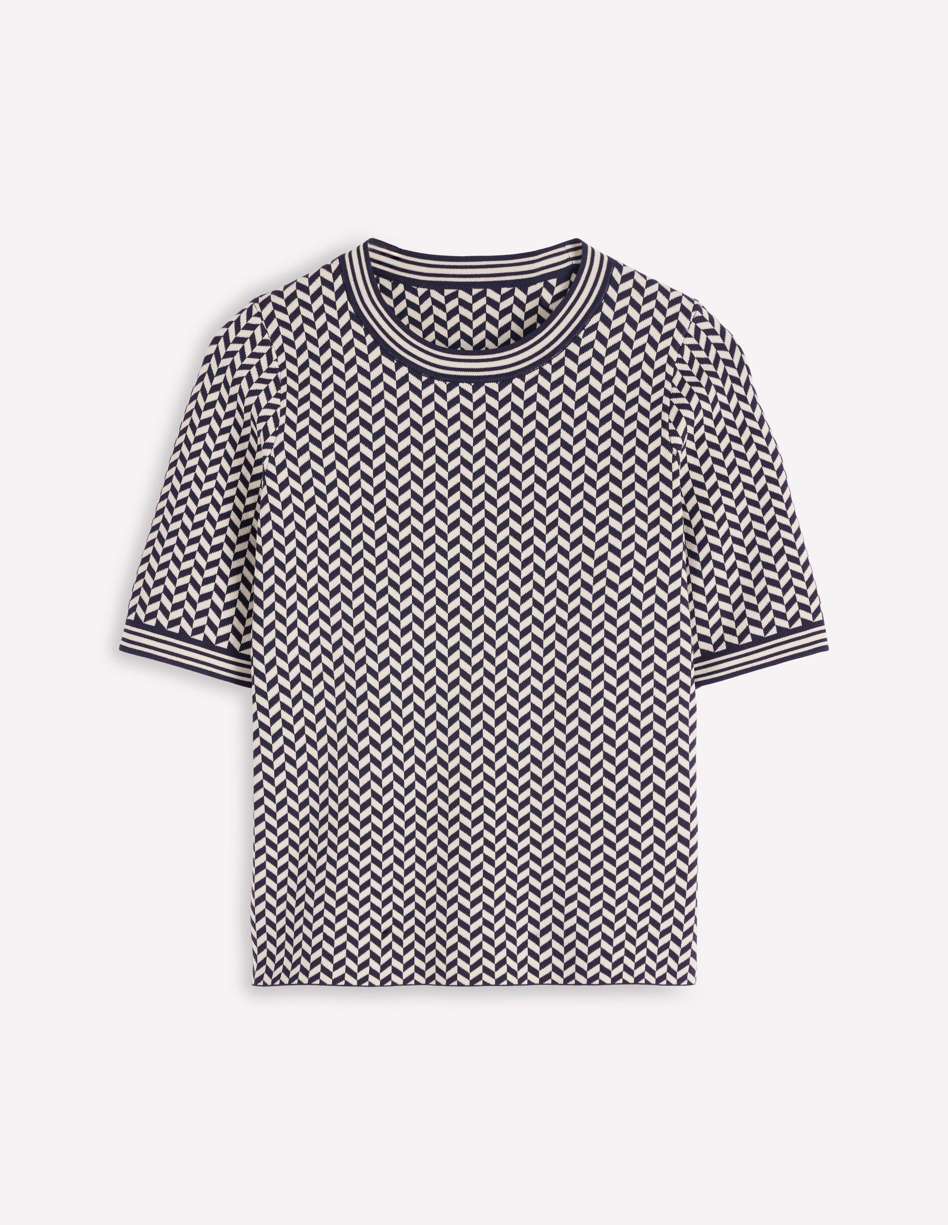 Jacquard Knitted T-Shirt-Navy/ Ivory Dogtooth-5