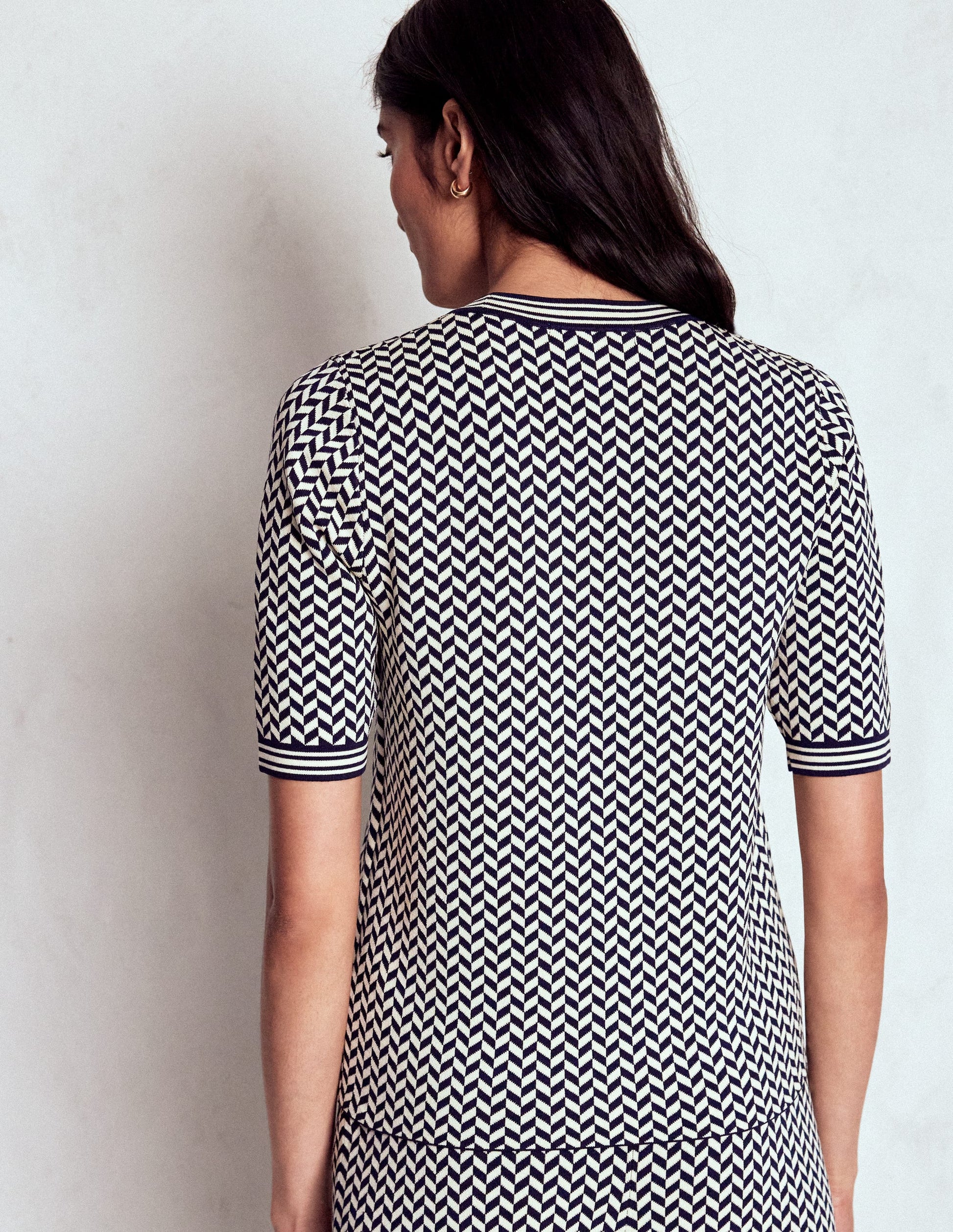 Jacquard Knitted T-Shirt-Navy/ Ivory Dogtooth-3