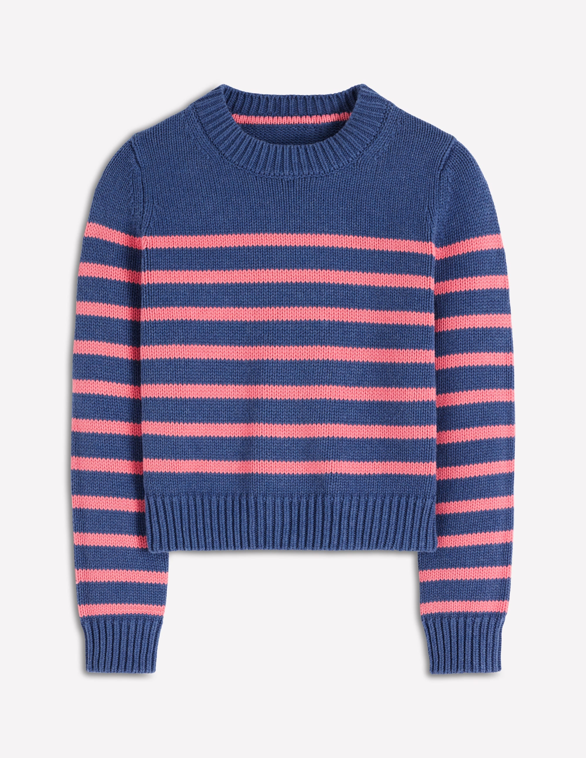 Lucy Chunky Cotton Jumper-Blue, Pink Stripe - Image 9