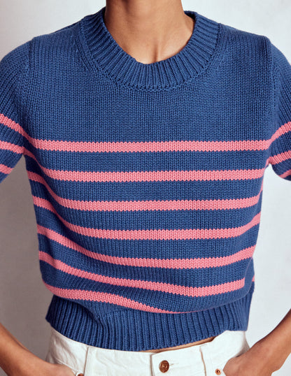 Lucy Chunky Cotton Jumper-Blue, Pink Stripe-4