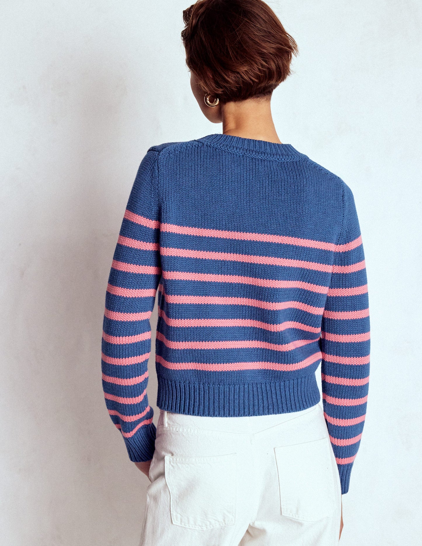 Lucy Chunky Cotton Jumper-Blue, Pink Stripe