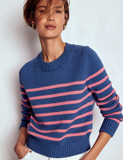 Lucy Chunky Cotton Jumper-Blue, Pink Stripe-6