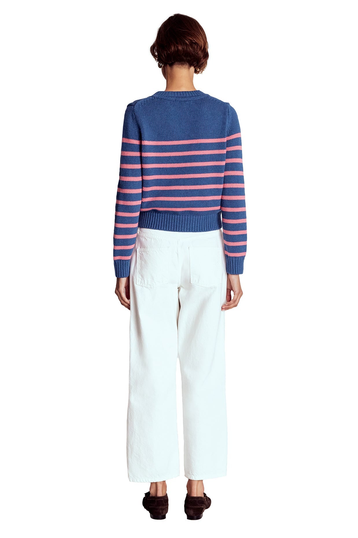 Lucy Chunky Cotton Jumper-Blue, Pink Stripe