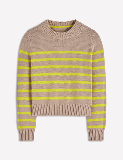 Lucy Chunky Cotton Jumper-Camel Melange, Neon Stripe-7