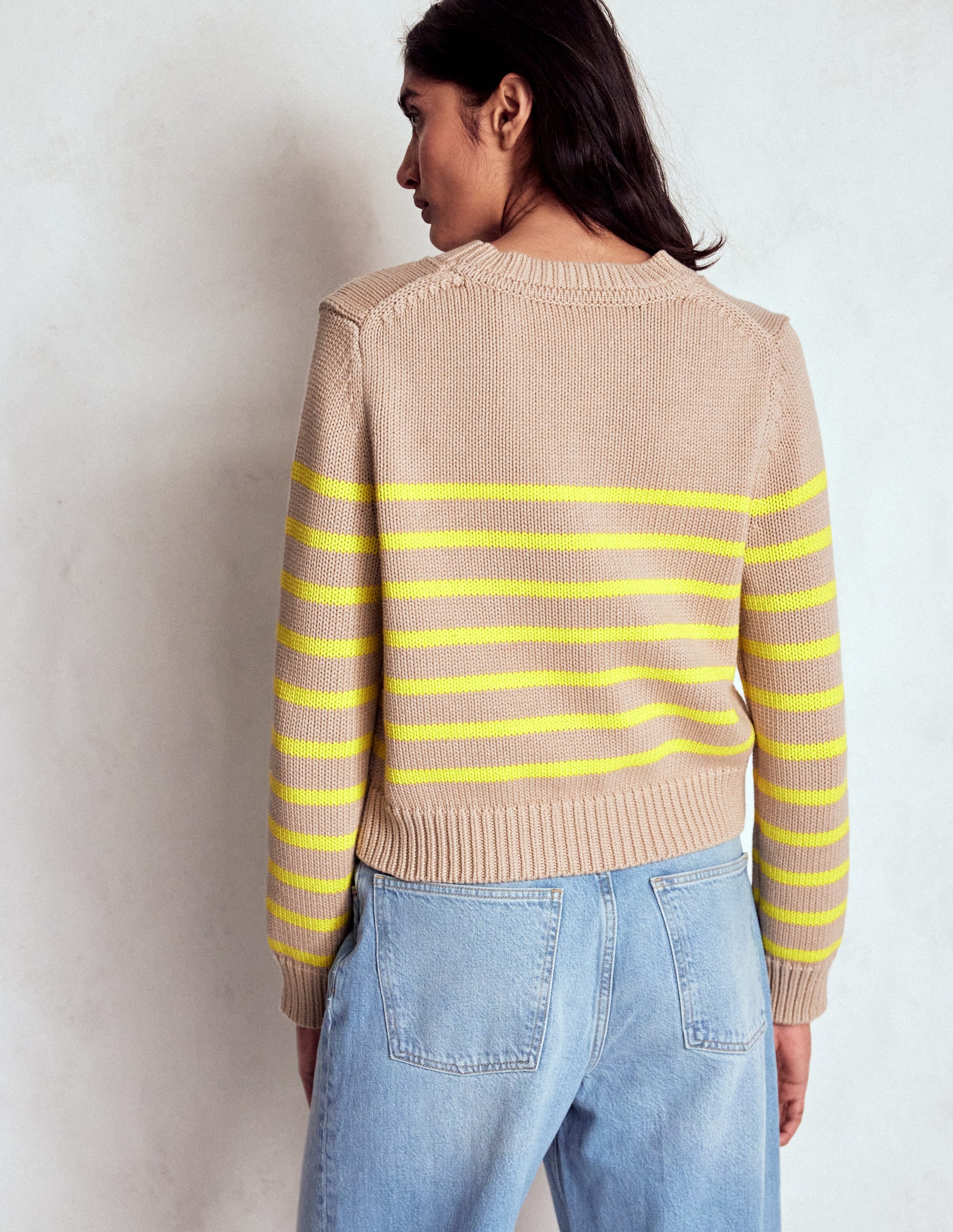 Lucy Chunky Cotton Jumper-Camel Melange, Neon Stripe - Image 5