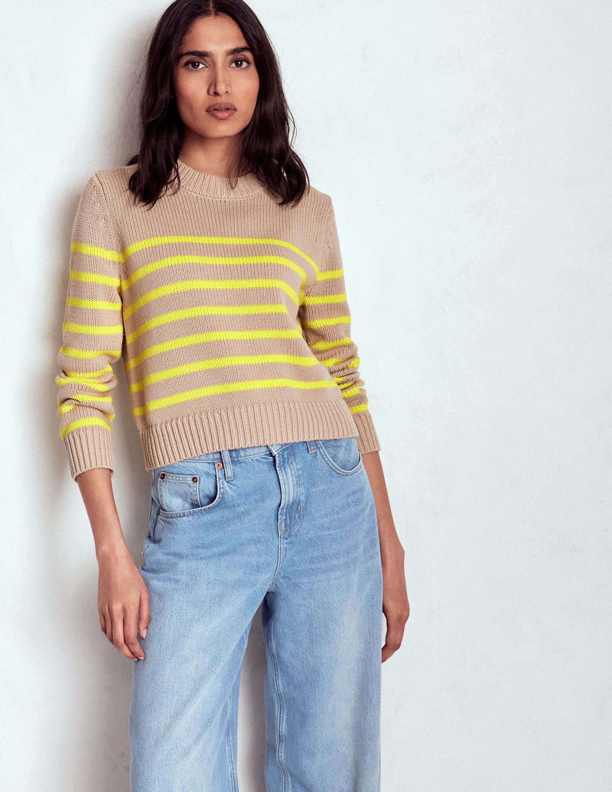 Lucy Chunky Cotton Jumper-Camel Melange, Neon Stripe - Image 6