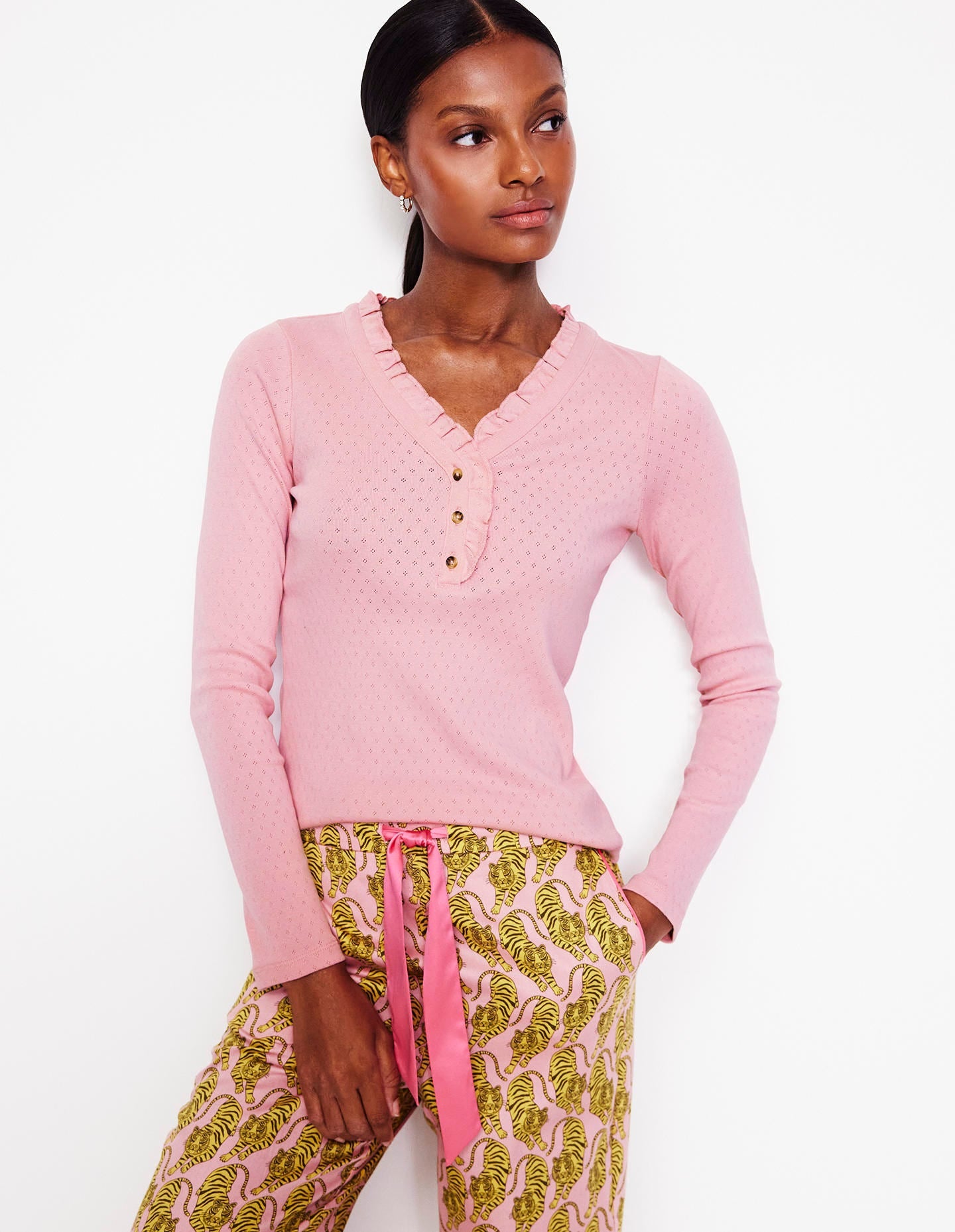 Henley Pyjama Top-Pink - Image 1