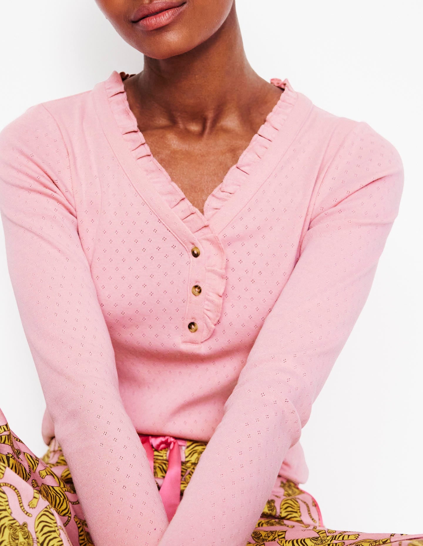 Henley Pyjama Top-Pink-4